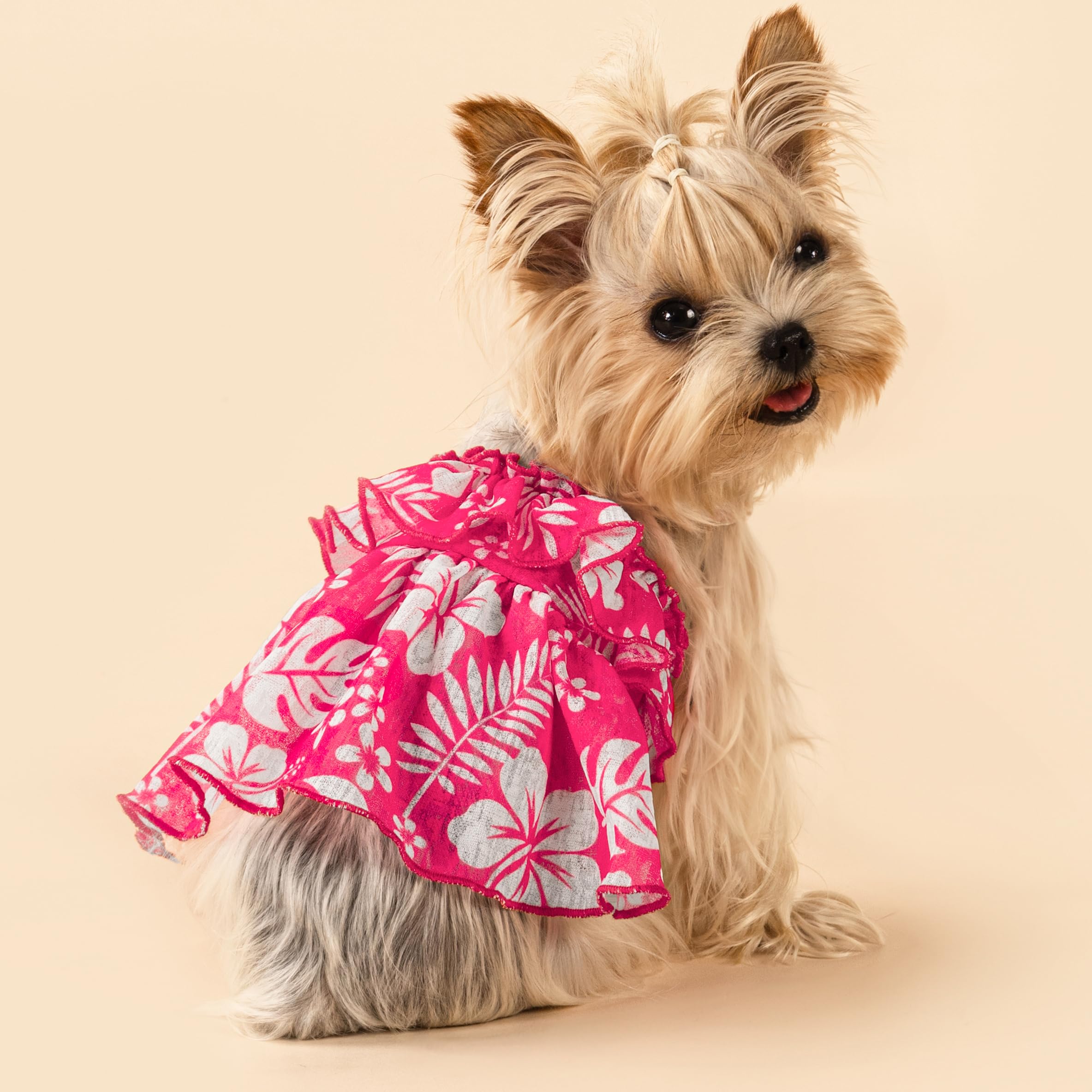 Fitwarm Tropical Dog Dress, Ruffled Doggy Hawaiian Dress, Dog Summer Clothes For Small Dogs Girl, Pet Outfit, Red, White, Xxs