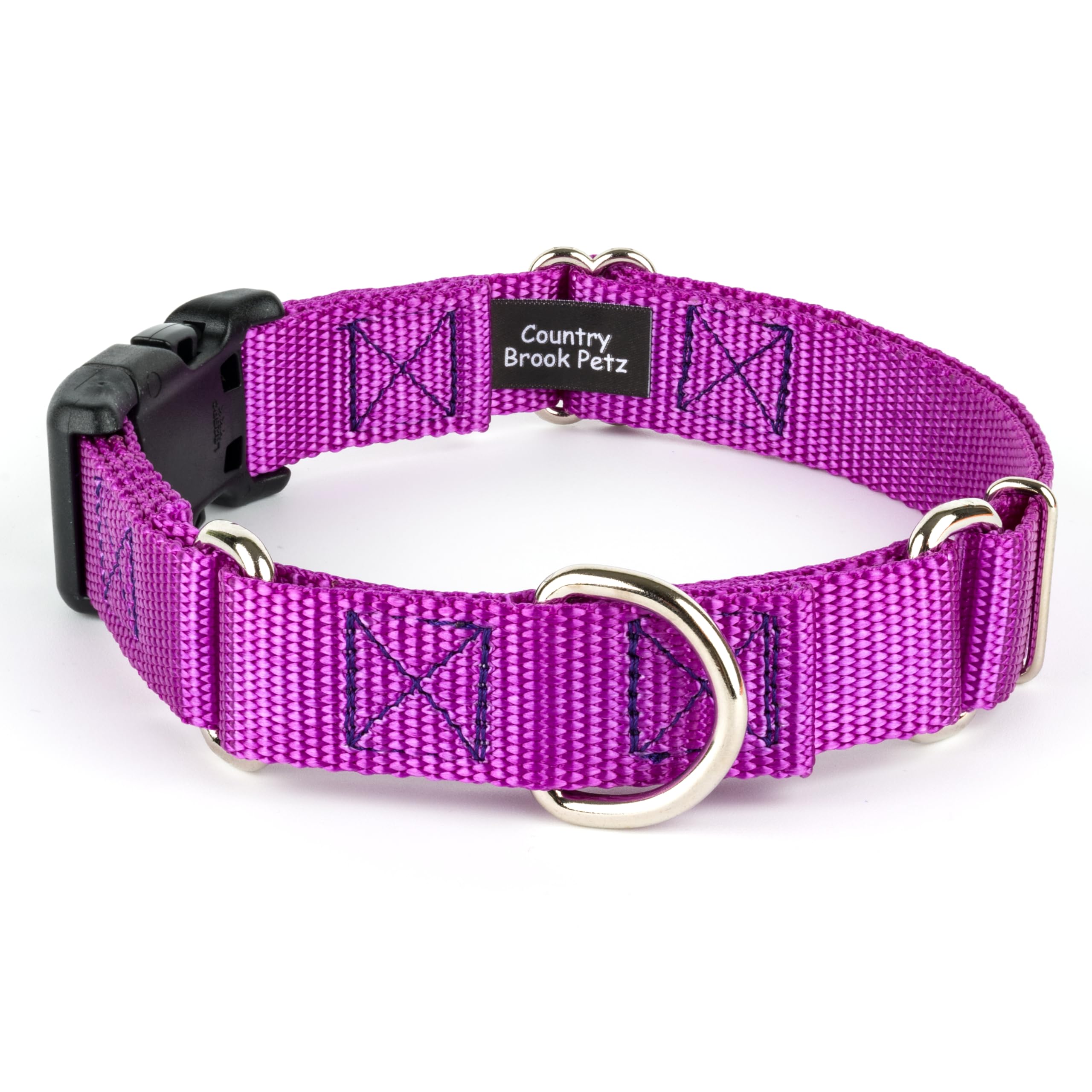 Country Brook Petz Heavy Duty Nylon Adjustable Martingale Dog Collar With Deluxe Buckle For Small Medium Large Breeds - 30+ Vibr