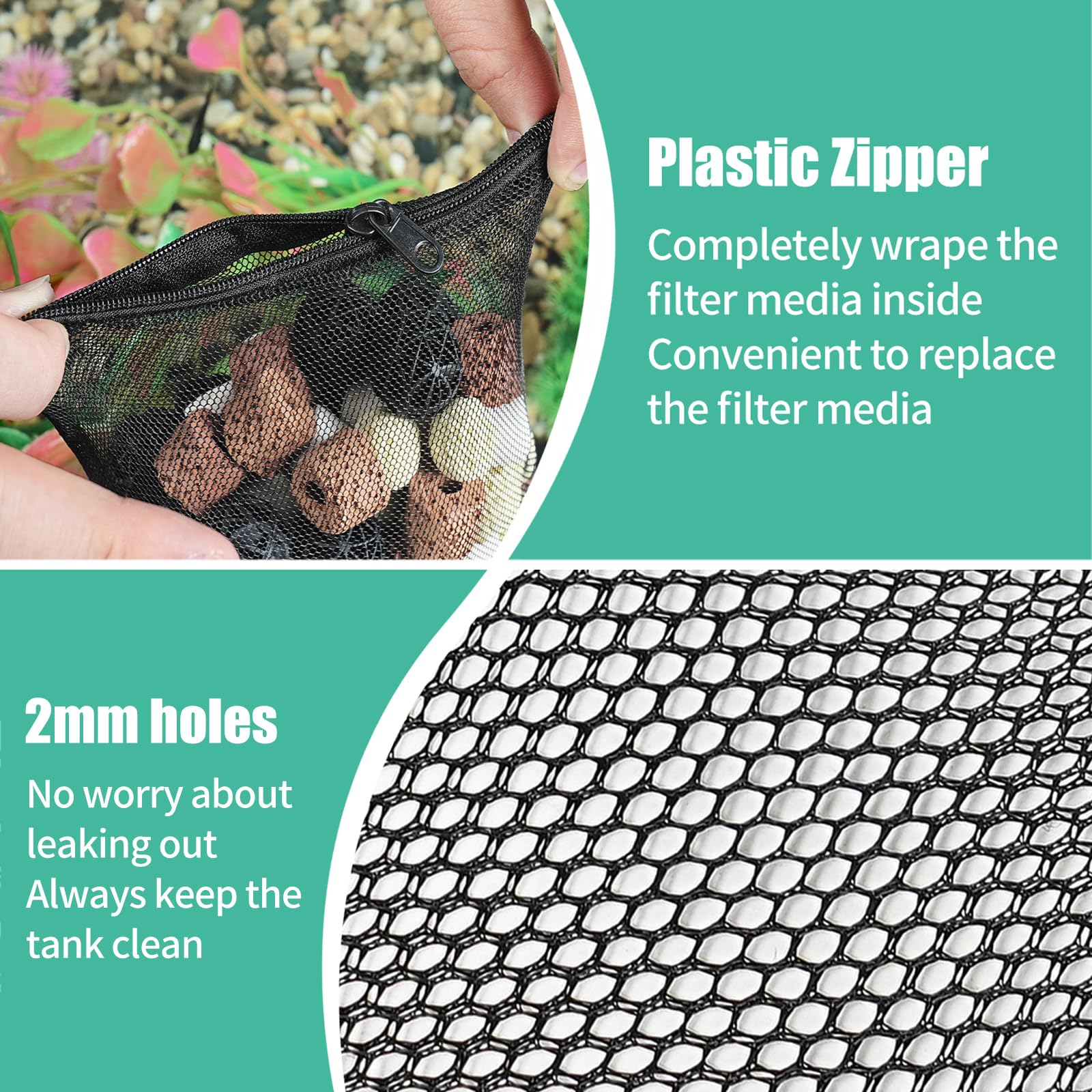 Aquaneat 10Pcs Aquarium Filter Media Bags, Fish Tank Coarse Mesh Bags With Plastic Zipper For Activated Carbon (3'' X 4'')