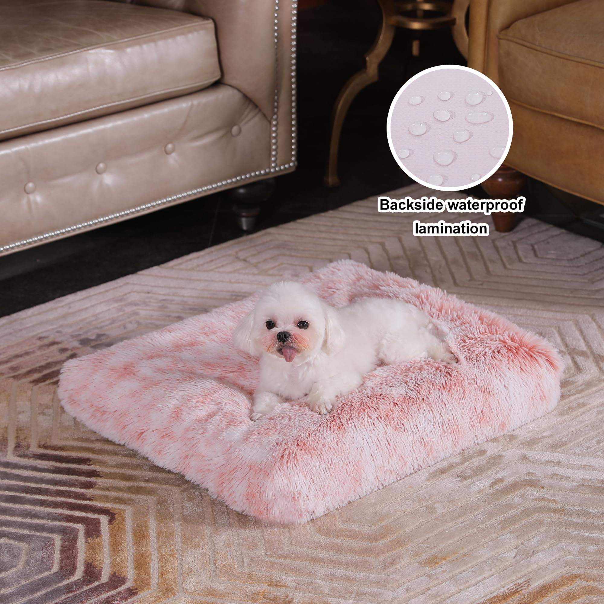 Bedfolks Waterproof Dog Crate Bed, Plush With Removable Washable Cover, Faux Fur Pad For Small Dogs And Cats, Fluffy Kennel 21''