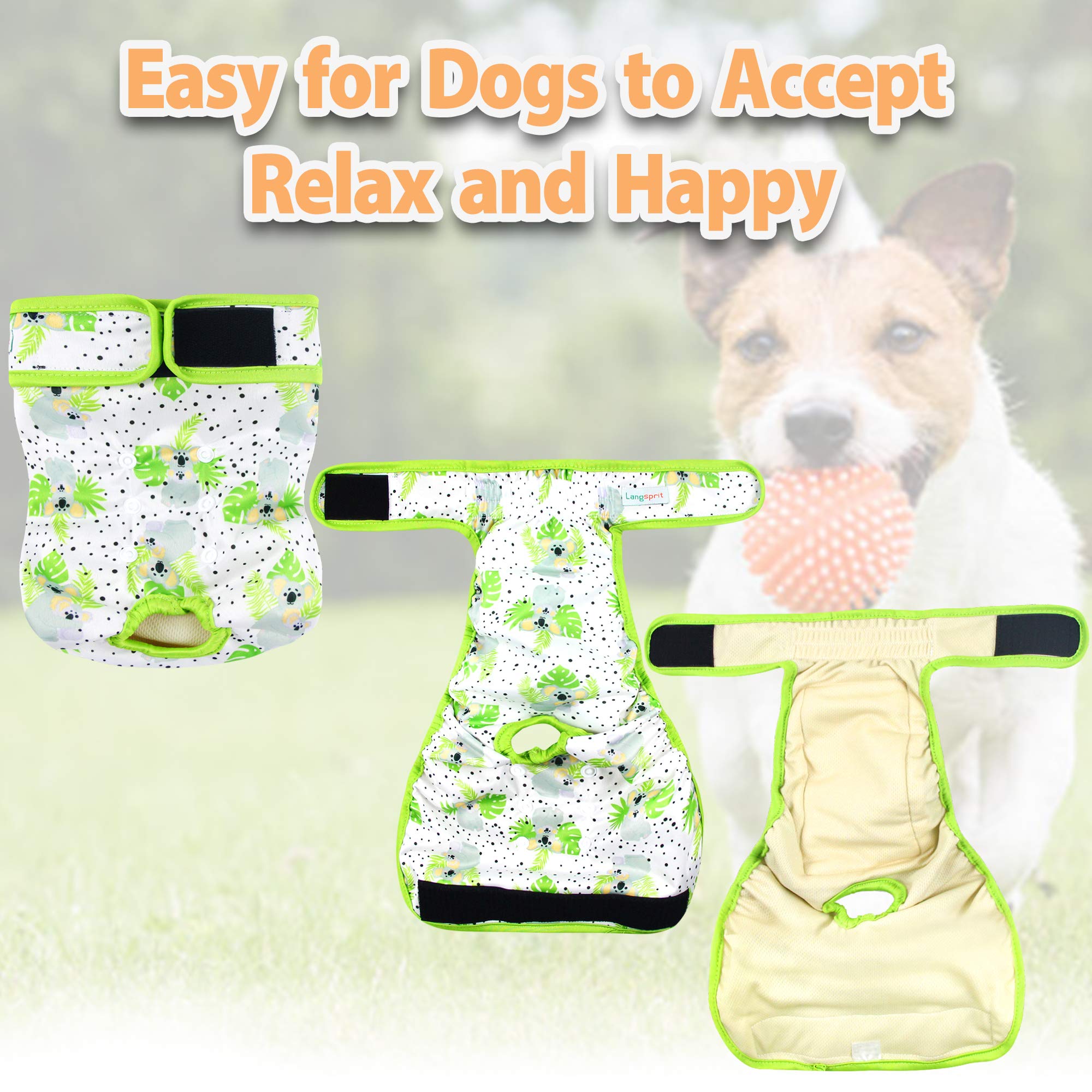 Langsprit Washable Female Dog Diapers (3 Pack) - No Leak Reusable Diapers for Doggy Female in Period - Highly Absorbent Dog Heat