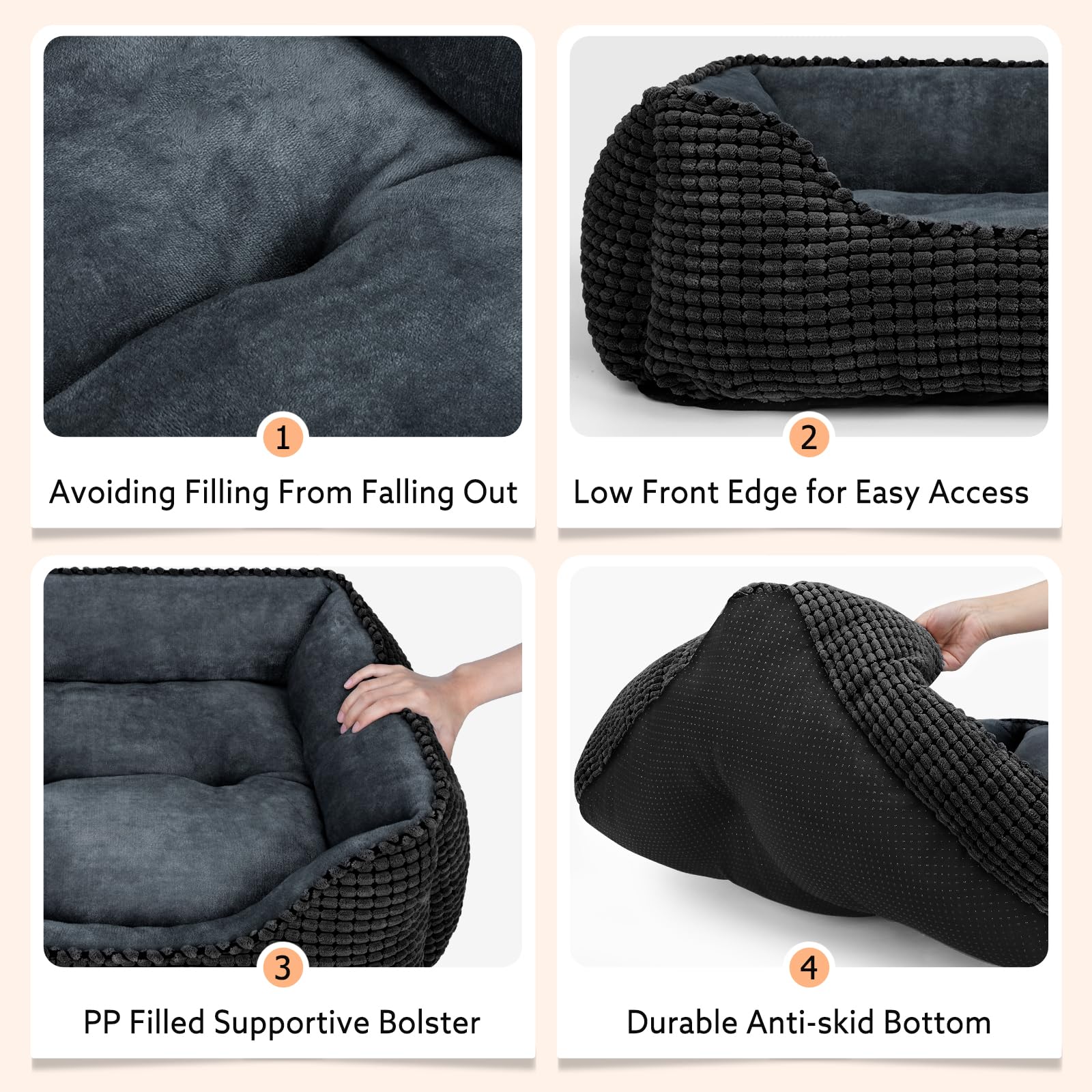 MIXJOY Large Dog Bed for Large Medium Small Dogs, Rectangle Washable Orthopedic Dog Bed, Soft Calming Sleeping Puppy Bed Durable