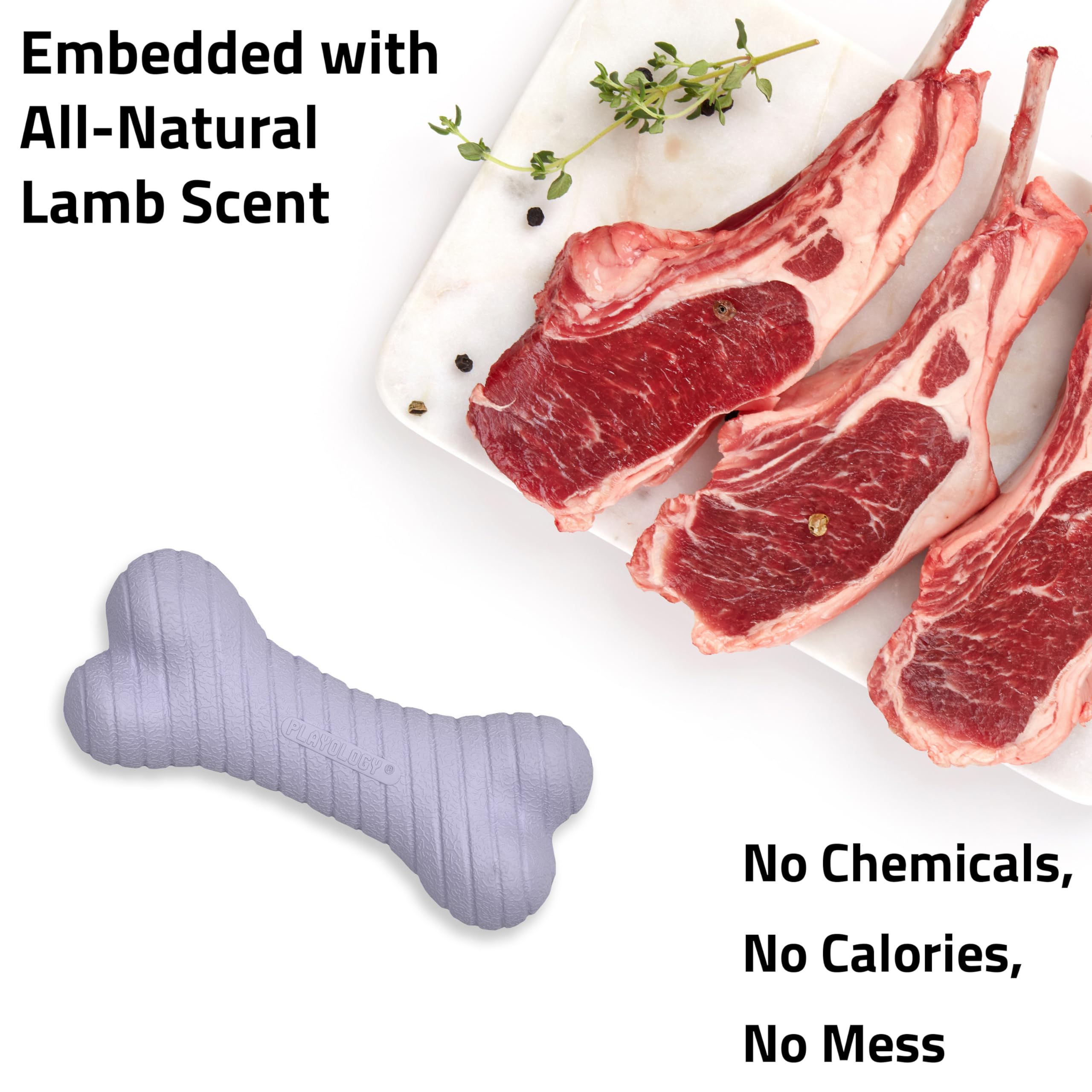 Playology Dog Toys | Dual Layer Bone Durable Chew Toy Bone for Dogs (Value 2-Pack) | Small Lamb Scented Toy - Easy to Clean and