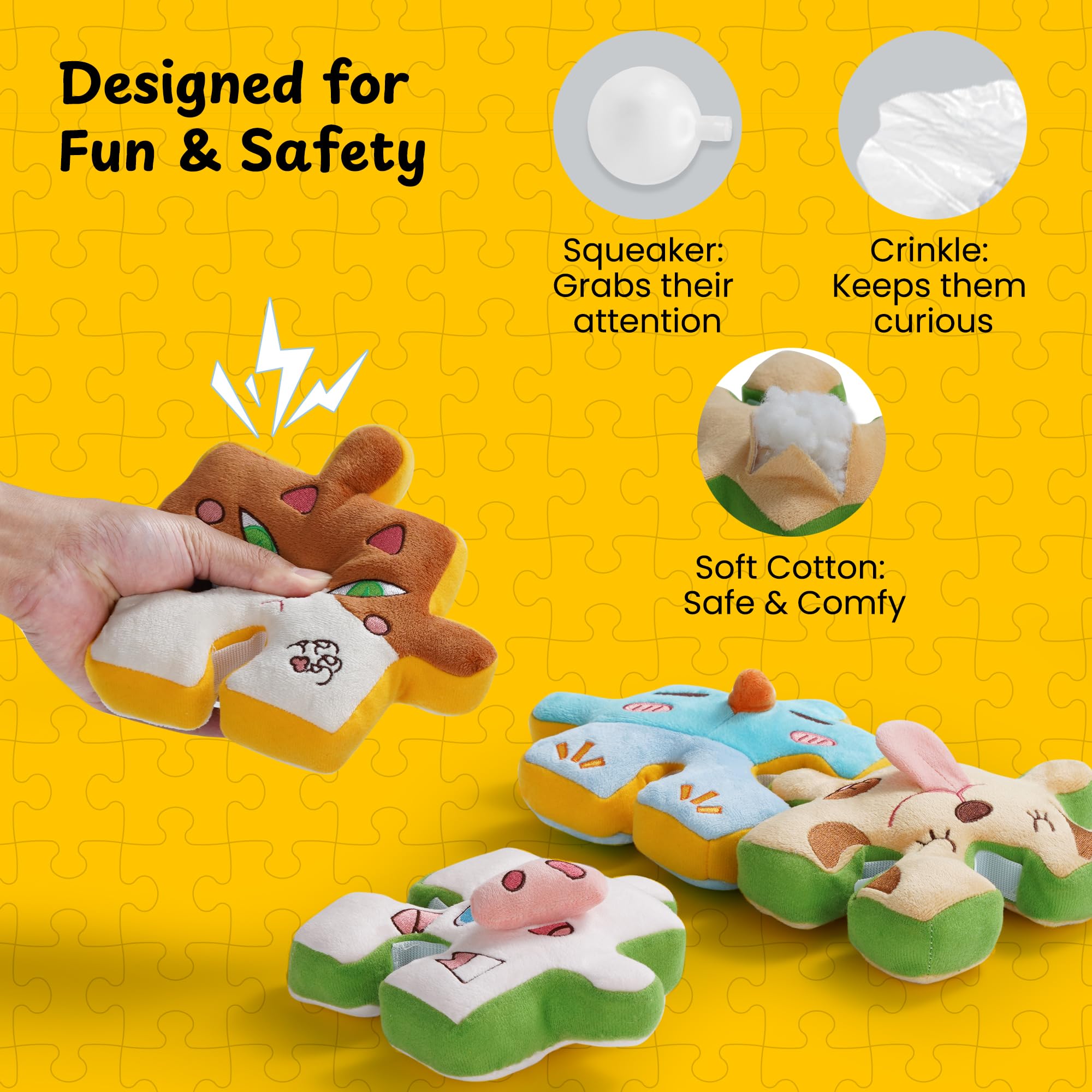 Nocciola Tearable Rip Pull Apart Squeaky Dog Puzzle Toys, 4 in 1 Enrichment Interactive Plush Stuffed Crinkle Chew Toys for Smal