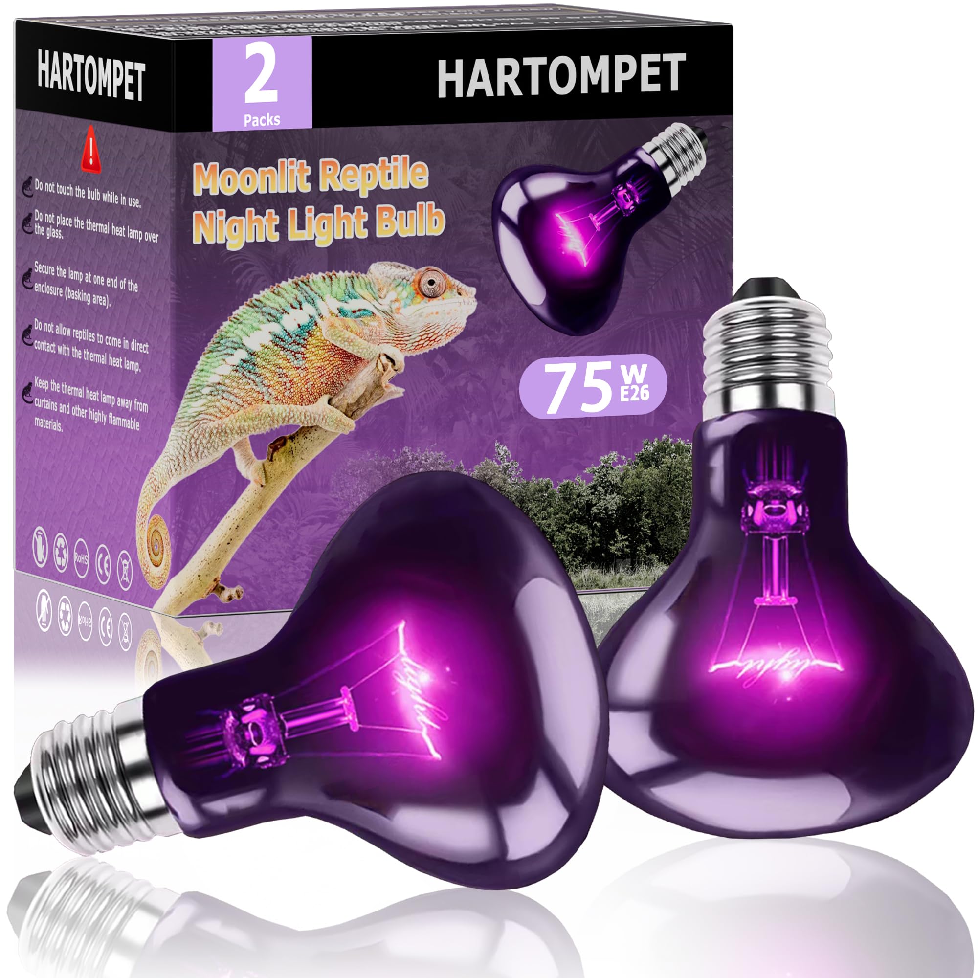 Hartompet 75W Reptile Night Light Bulb - Moonlight Night Heat Lamp - Simulates Natural Moonlight, Purple Basking Spot Light For 