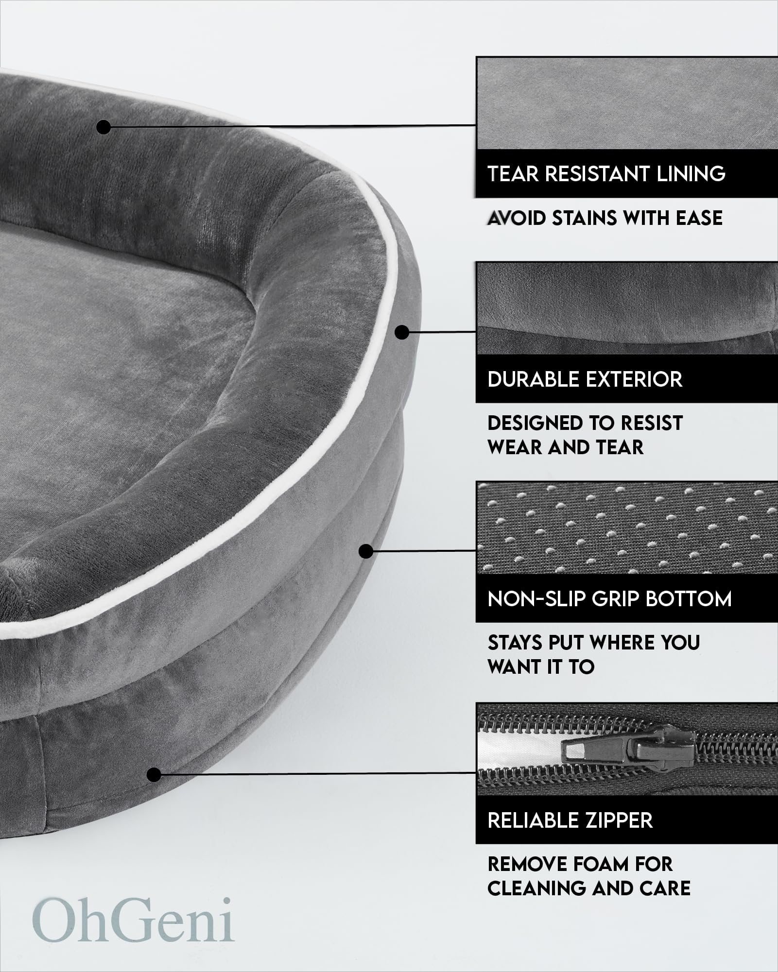 Ohgeni Orthopedic Dog Bed Couch For Large Sized Pets With Egg Foam Support, Four-Sided Bolster Cushions, Soft Tear-Resistant Fabric, And Removable Machine Washable Plush Cover 35-Inch (Gray)