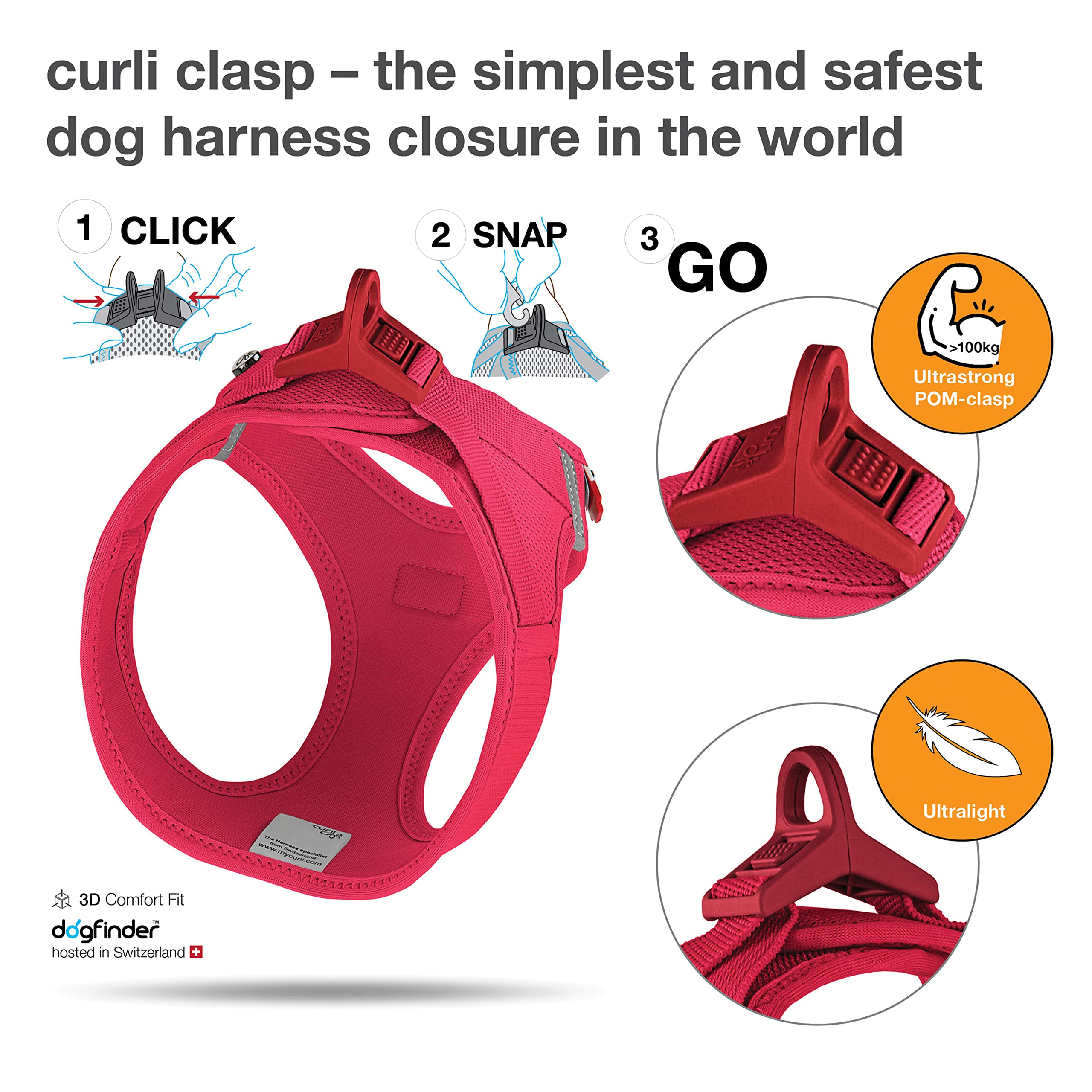 Vest Harness curli Clasp Air-Mesh Red S