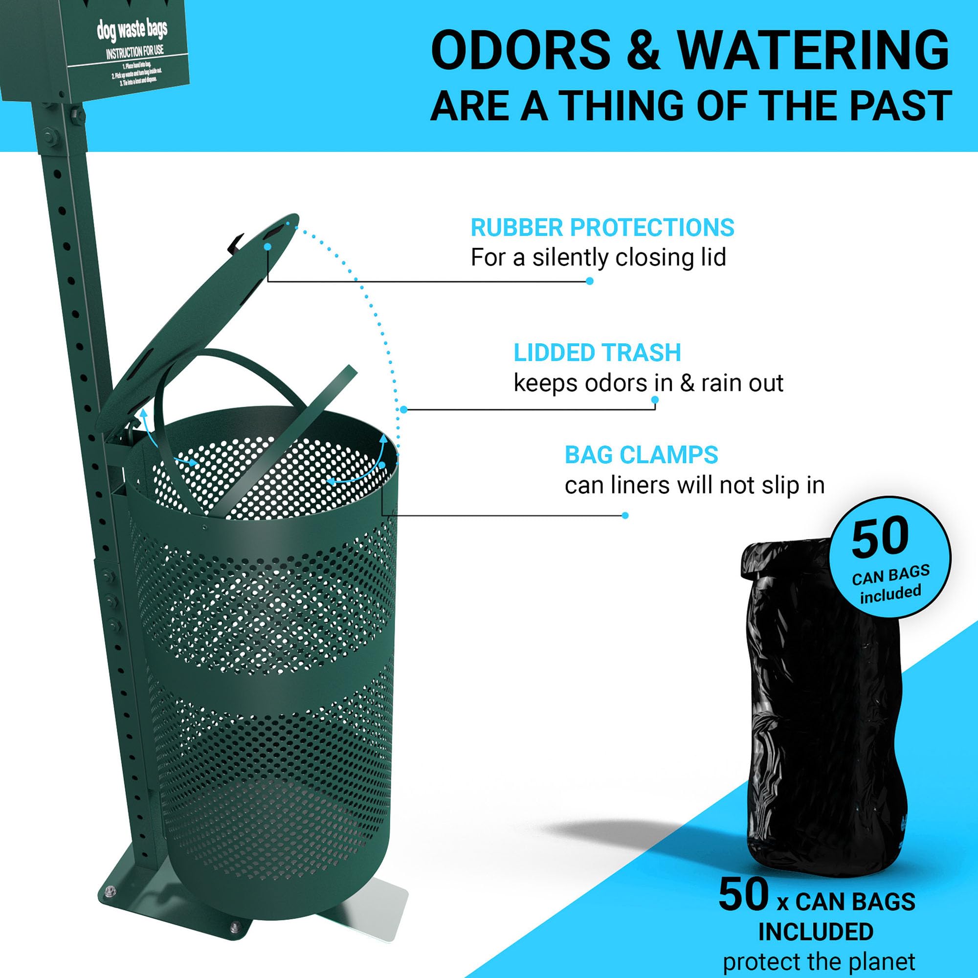 Pet Waste Station with Lidded Pedal Trash Can