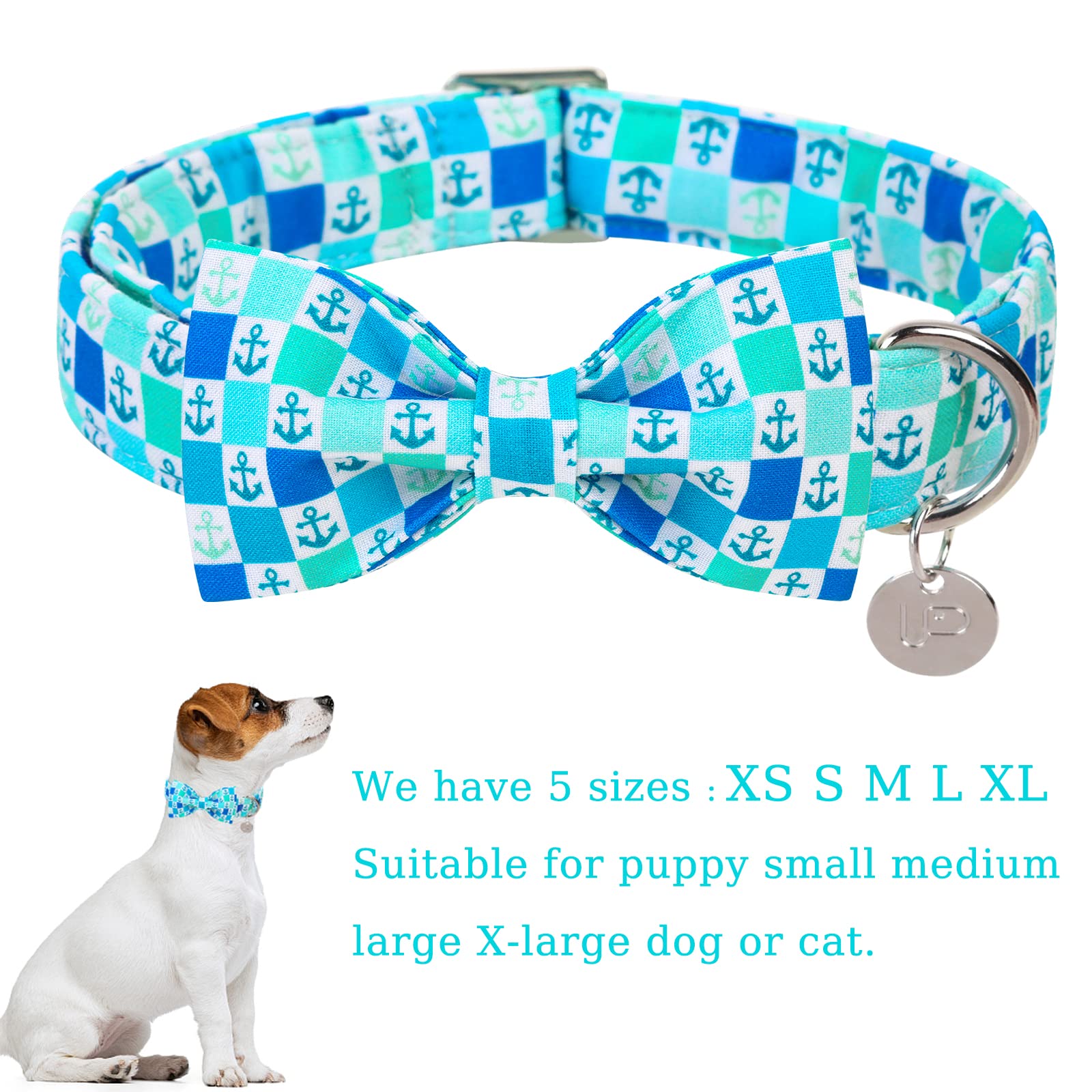 Up Urara Pup Dog Collar With Bow Tie, Comfortable Cotton Summer Dog Bowtie Collar, Durable Metal Buckle Cute Pet Collar For Pupp