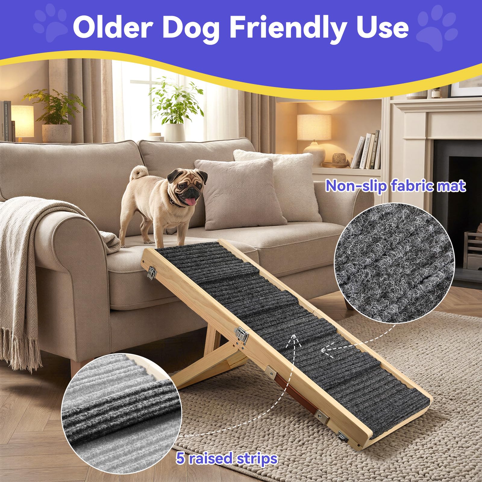 2026 Upgraded Dog Ramp for Couch, Foldable Small Dog Ramp for Sofa, 4 Adjustable Height from 13 to 21, Portable Stable Pet Ste