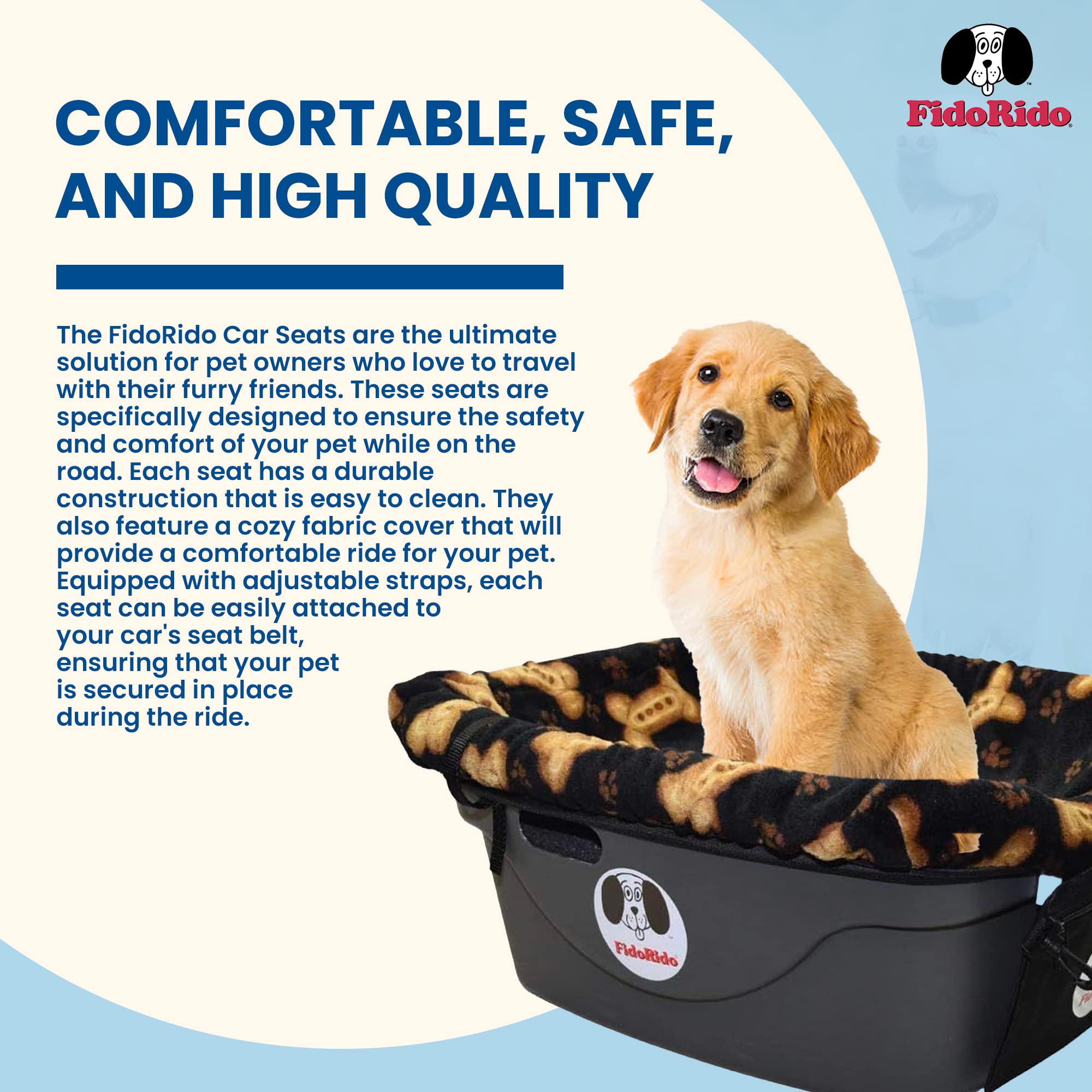 Fidorido Dog Car Seat - Pet Booster Seat For Small To Large Dogs With Comfortable Cushions, Sherpa Cover, And Safety Straps, Easy To Install, Ideal For Travel, Beige Sherpa - Large Harness