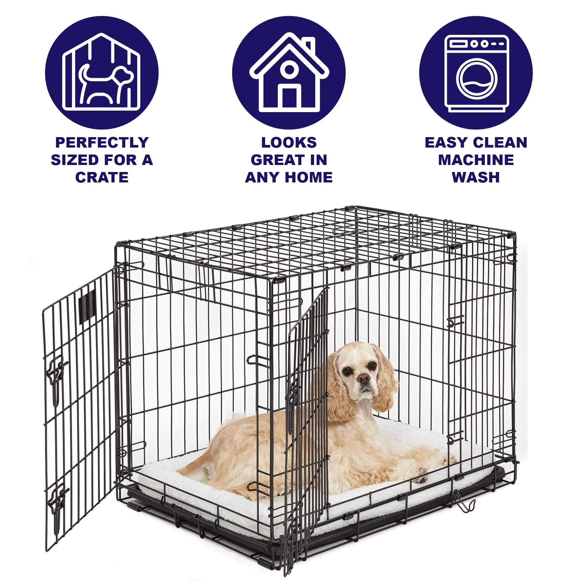 Midwest Homes For Pets Dog Bed 18L-Inch White Fleece Dog Bed Or Cat Bed W/ Comfortable Bolster | Ideal For 'Toy' Dog Breeds & Fits An 18-Inch Dog Crate | Easy Maintenance Machine Wash & Dry
