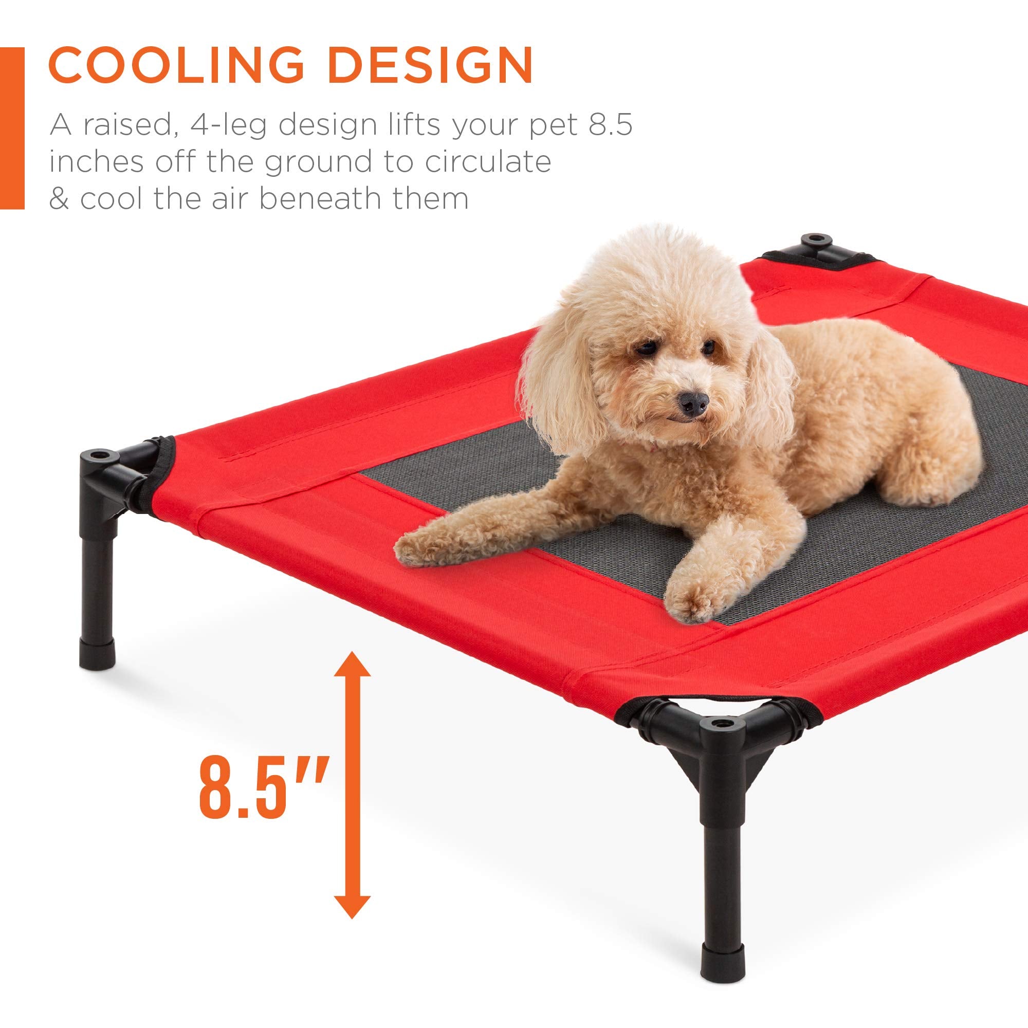 Best Choice Products 30in Elevated Dog Bed - Outdoor Raised Pet Cot with Canopy Shade, Breathable Fabric, Red, Model SKY3952