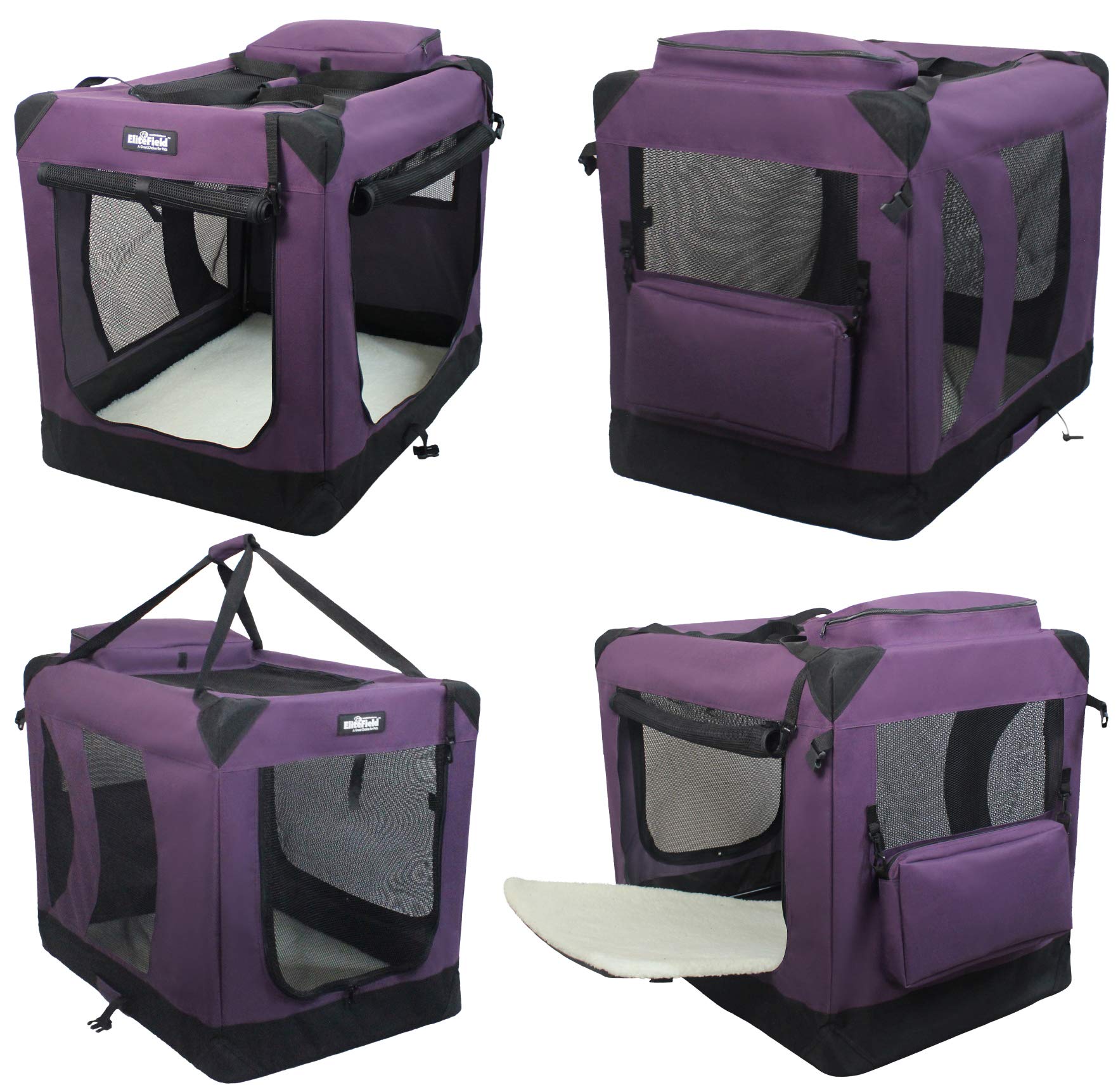 Elitefield 3-Door Folding Soft Dog Crate With Carrying Bag And Fleece Bed (2 Year Warranty), Indoor & Outdoor Pet Home (36'' L X