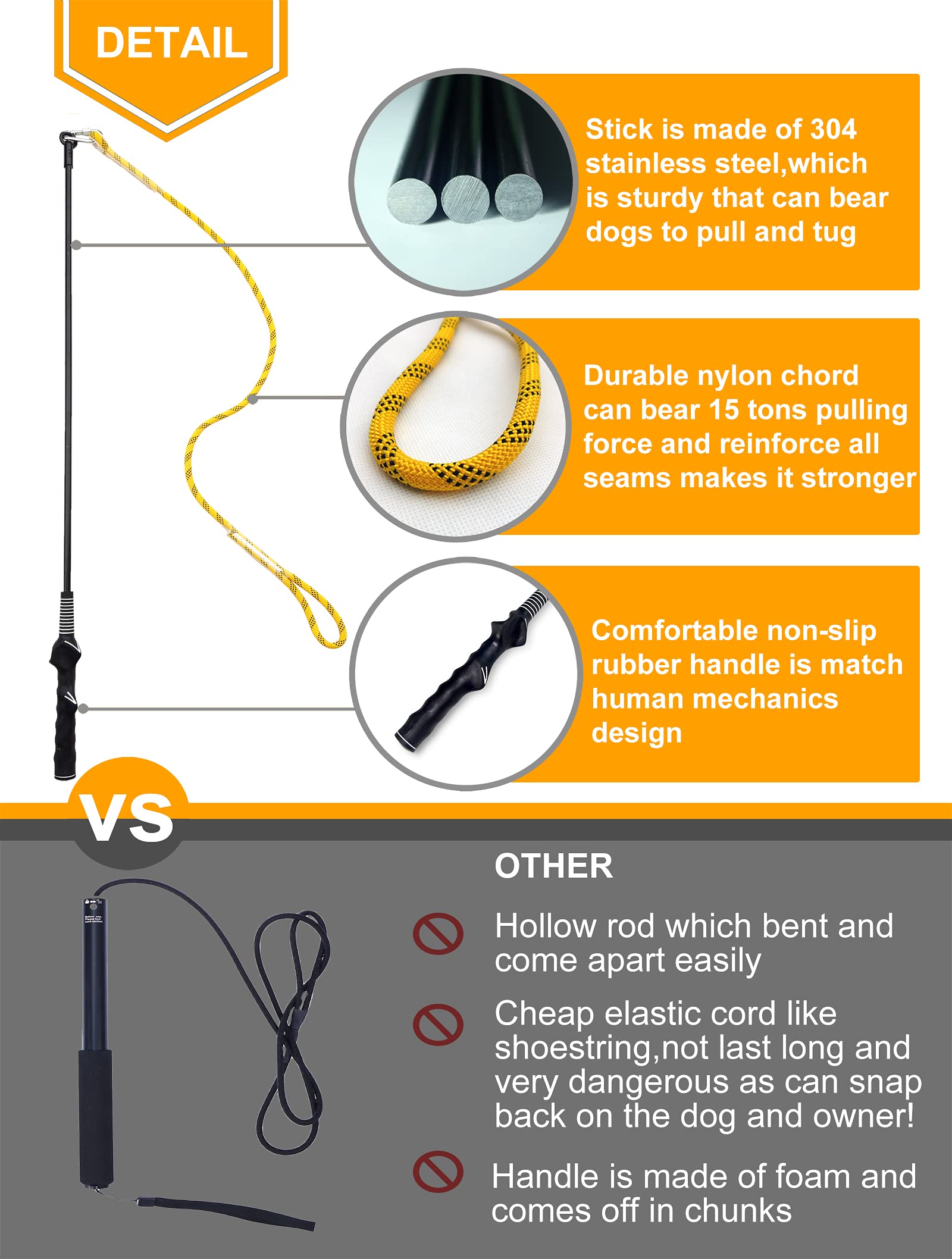 Dewonch Flirt Pole Dog Toys for Training & Exercise,Durable Teaser Stick with Fleece Rope Lure for Medium & Large Pets to Fetch
