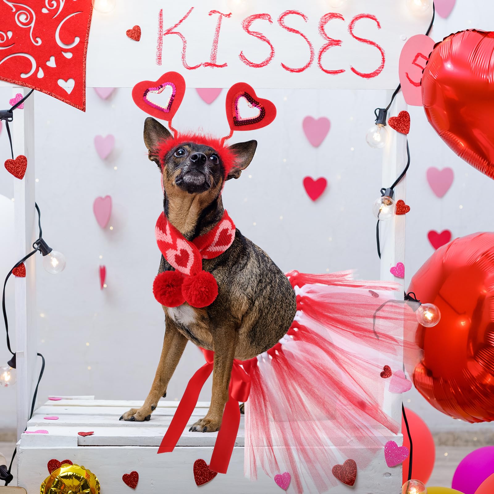 Siltriangle 3 Pieces Valentines Day Dog Costume Set Including Red Love Headband Valentines Dog Tutu Dress Cute Pet Tutu Red Pet