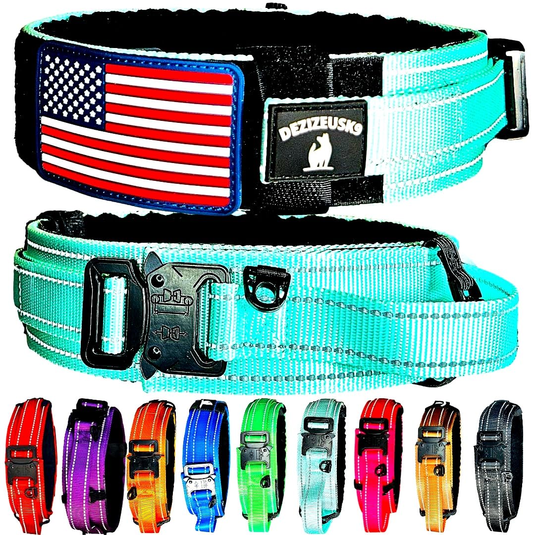 Tactical Dog Collar With Handle - 2 Inch Wide Dog Collars For Large Dogs Reflective Heavy Duty Dog Collar Metal Buckle Name Plat
