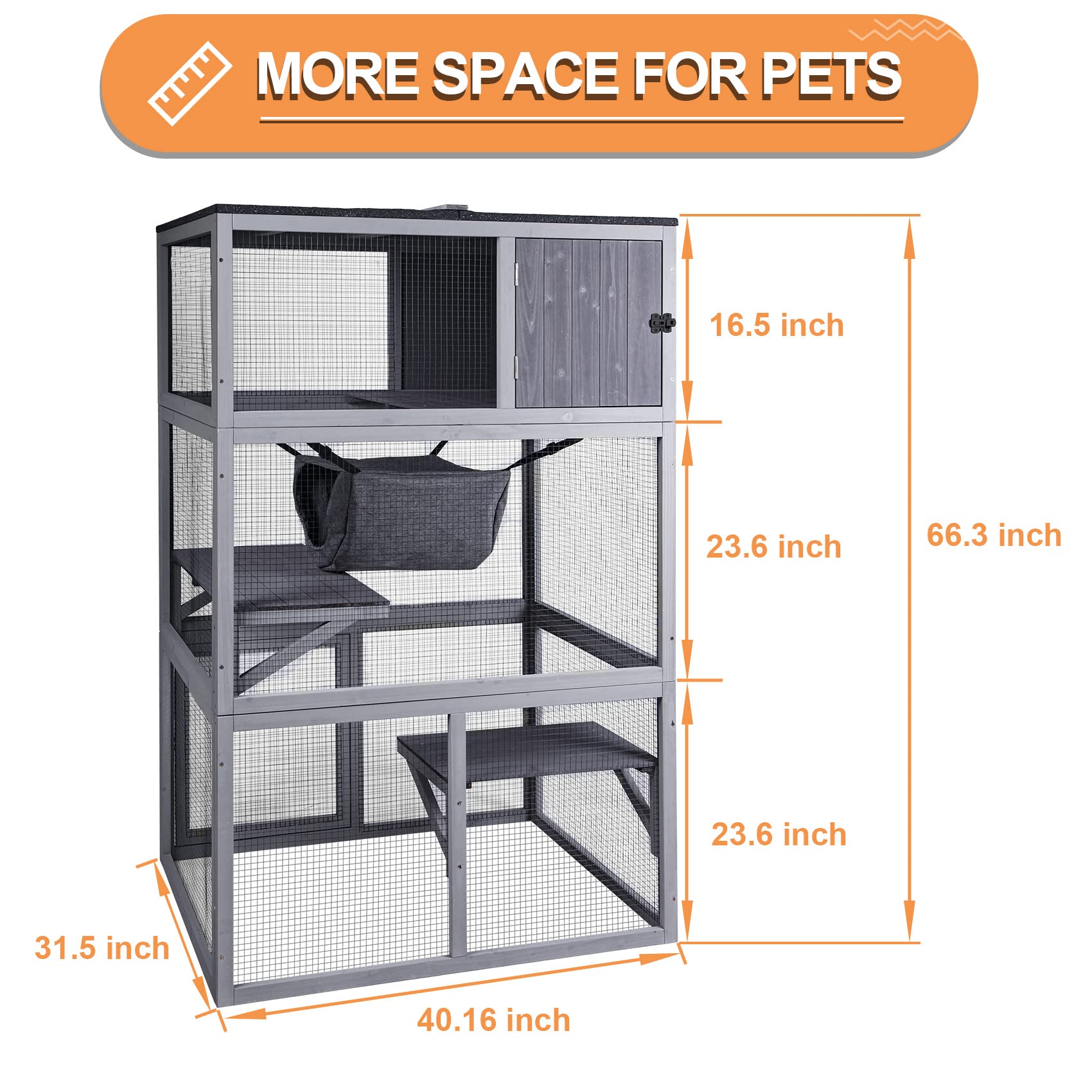 X-ZONE PET Catio Wooden Outdoor Cat Enclosure, 3 Floors, Asphalt Roof, Model DXCH001-FBM, Wood Color