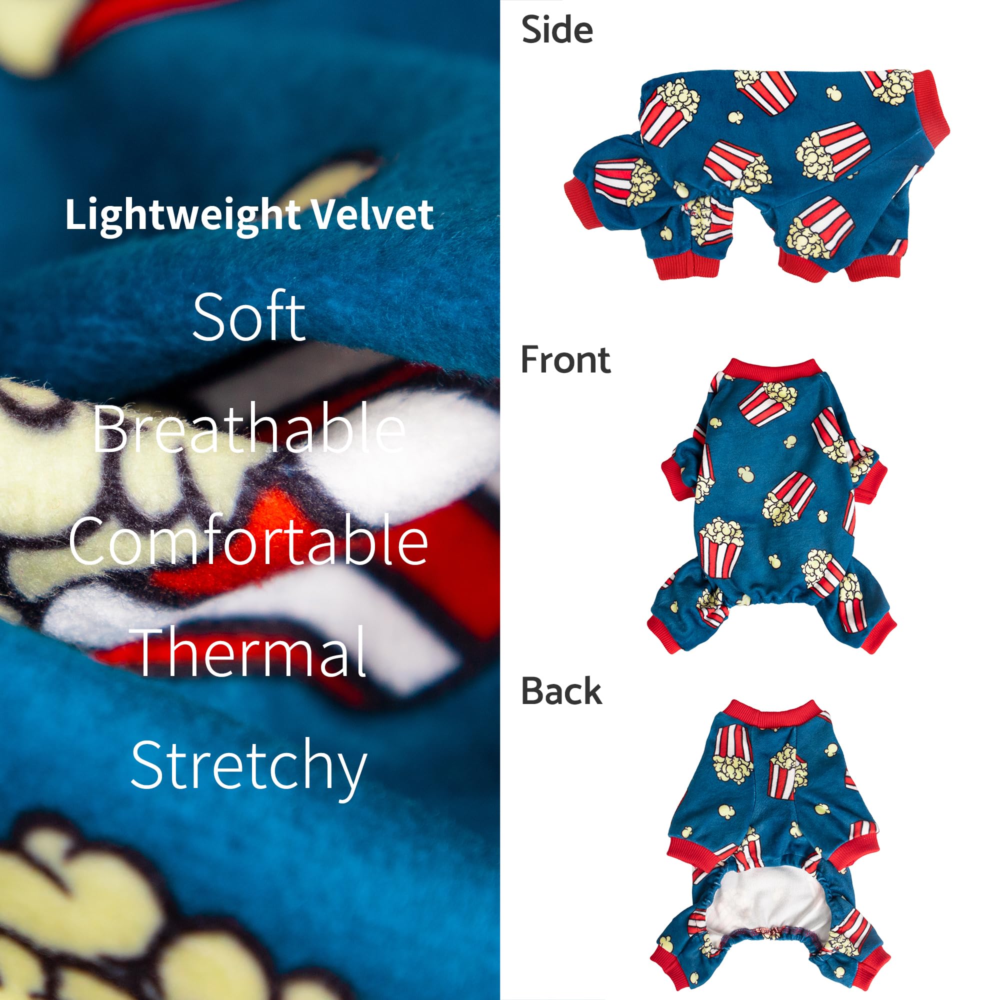 Fitwarm Popcorn Dog Pajamas, Funny Dog Clothes For Small Dogs Boy Girl, Fleece Pet Onesie With Feet, Blue, Red, White, Yellow, M
