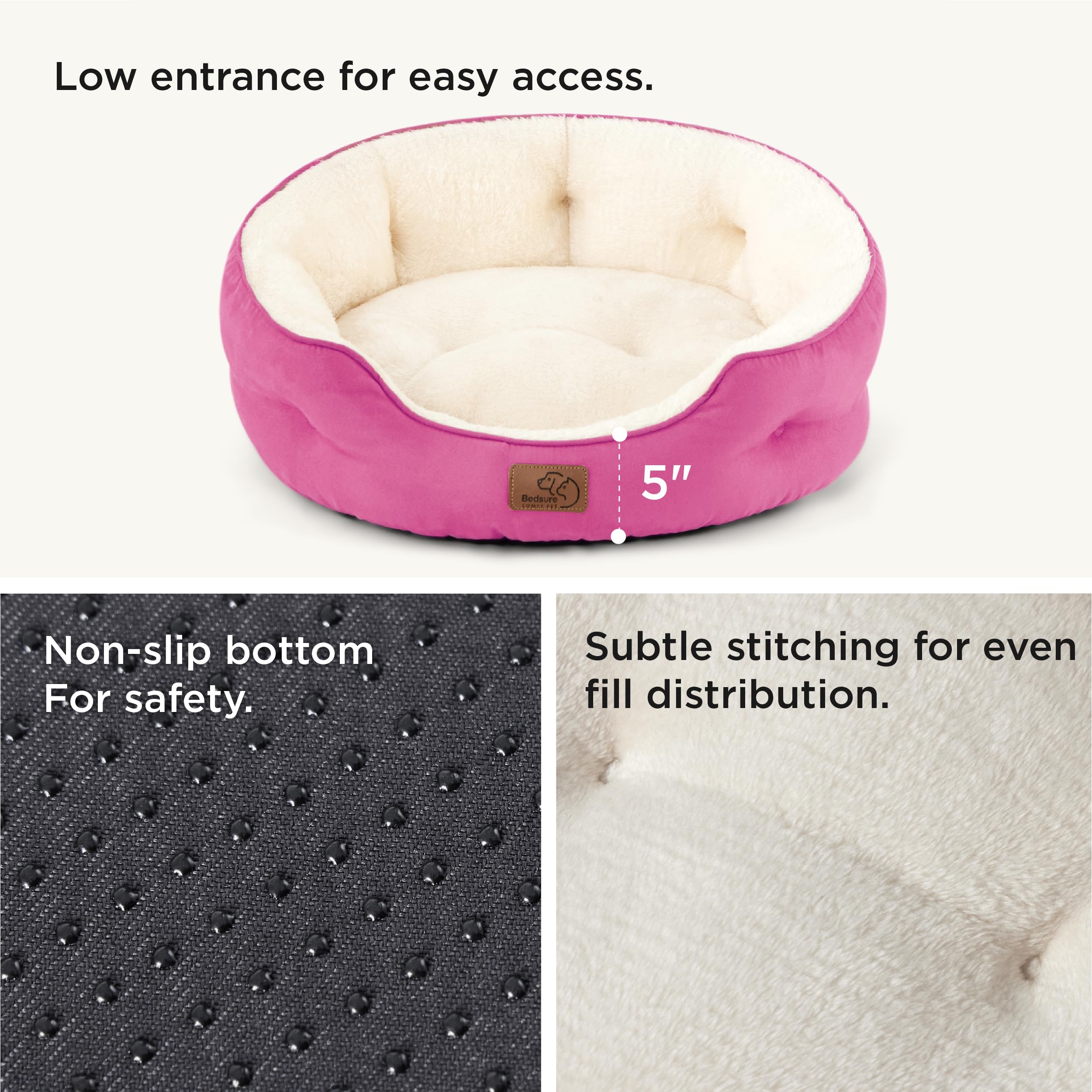 Bedsure Dog Beds For Small Dogs - Round Cat Beds For Indoor Cats, Washable Pet Bed For Puppy And Kitten With Slip-Resistant Bottom, 25 Inches, Sachet Pink