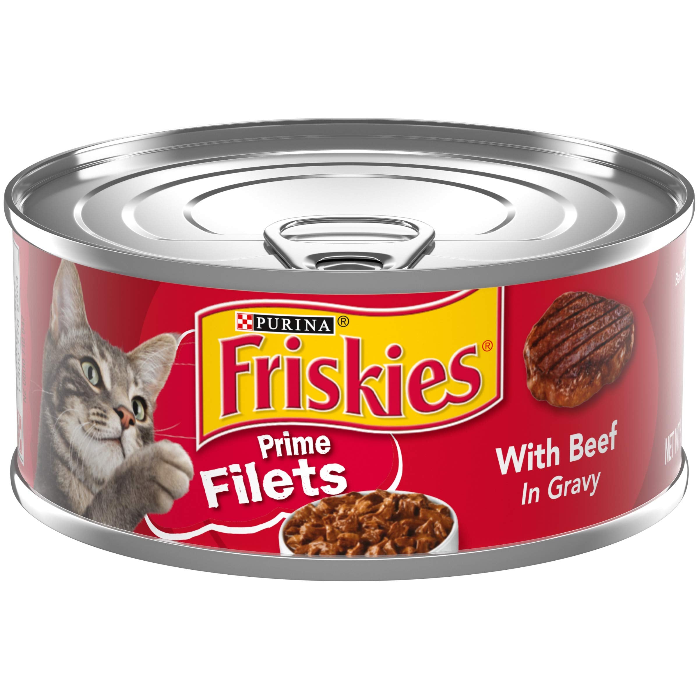 Purina Friskies Gravy Wet Cat Food, Beef Prime Filets, 24 Pack of 5.5 oz Cans