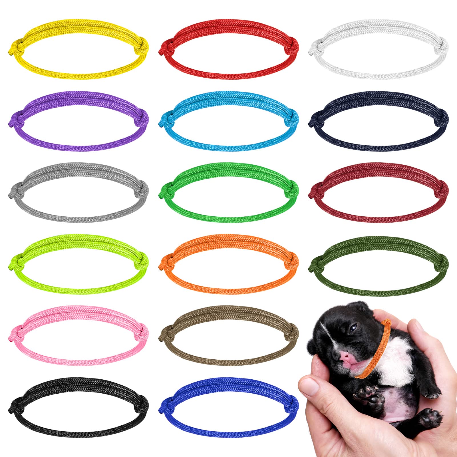 Boumusoe 16Pcs Puppy Id Collars Whelping Collars Adjustable Puppy Id Bands Identification Puppy Collar For Dog Kitten Newborn Pet, Multi Coloured
