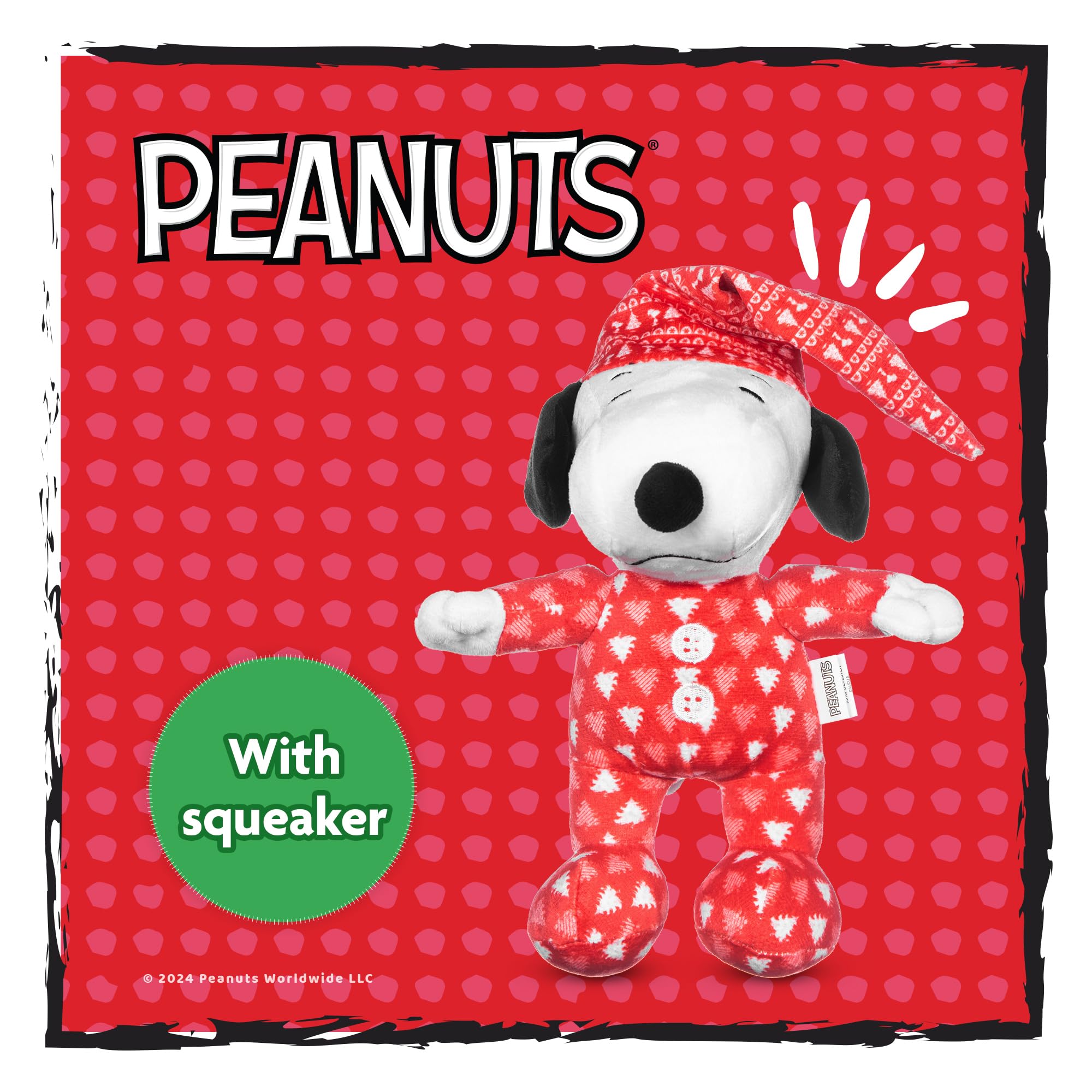 PEANUTS for Pets Holiday Snoopy Slumber Party Squeaky Dog Toy | Medium Snoopy Christmas Snoopy Dog Toy | Snoopy Stuffed Animal O