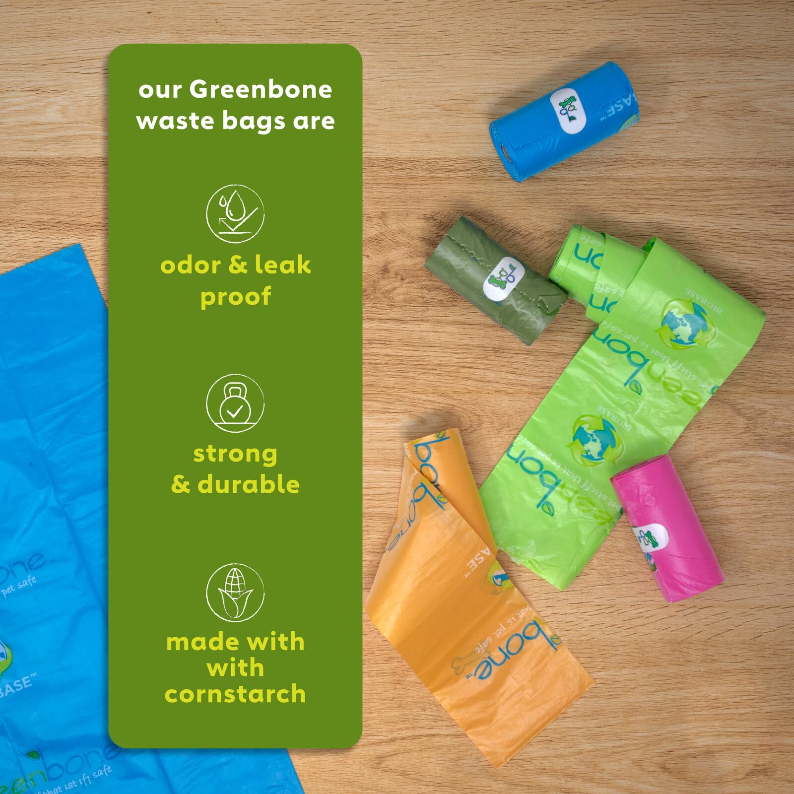 Greenbone Biobase Pet Poop Bags - 12 Rolls, 144 Bags - 13 Inch X 9 Inch