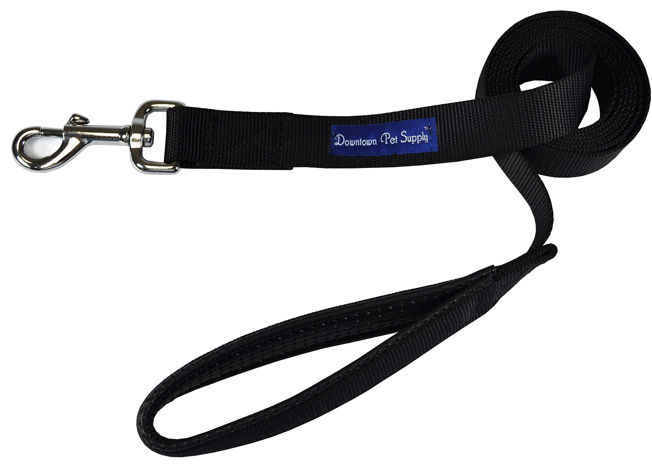 Downtown Pet Supply 6Ft Heavy-Duty Dog Leash - Padded Comfort Handle & Stainless Steel Fastener - 0.75In Wide - Black