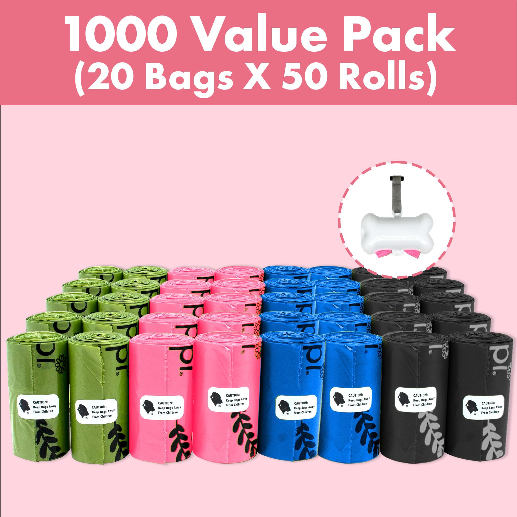 GORILLA SUPPLY 1000 Count Multicolor Poop Bags with Dispenser & Leash Tie, 9" x 13", Durable Plastic