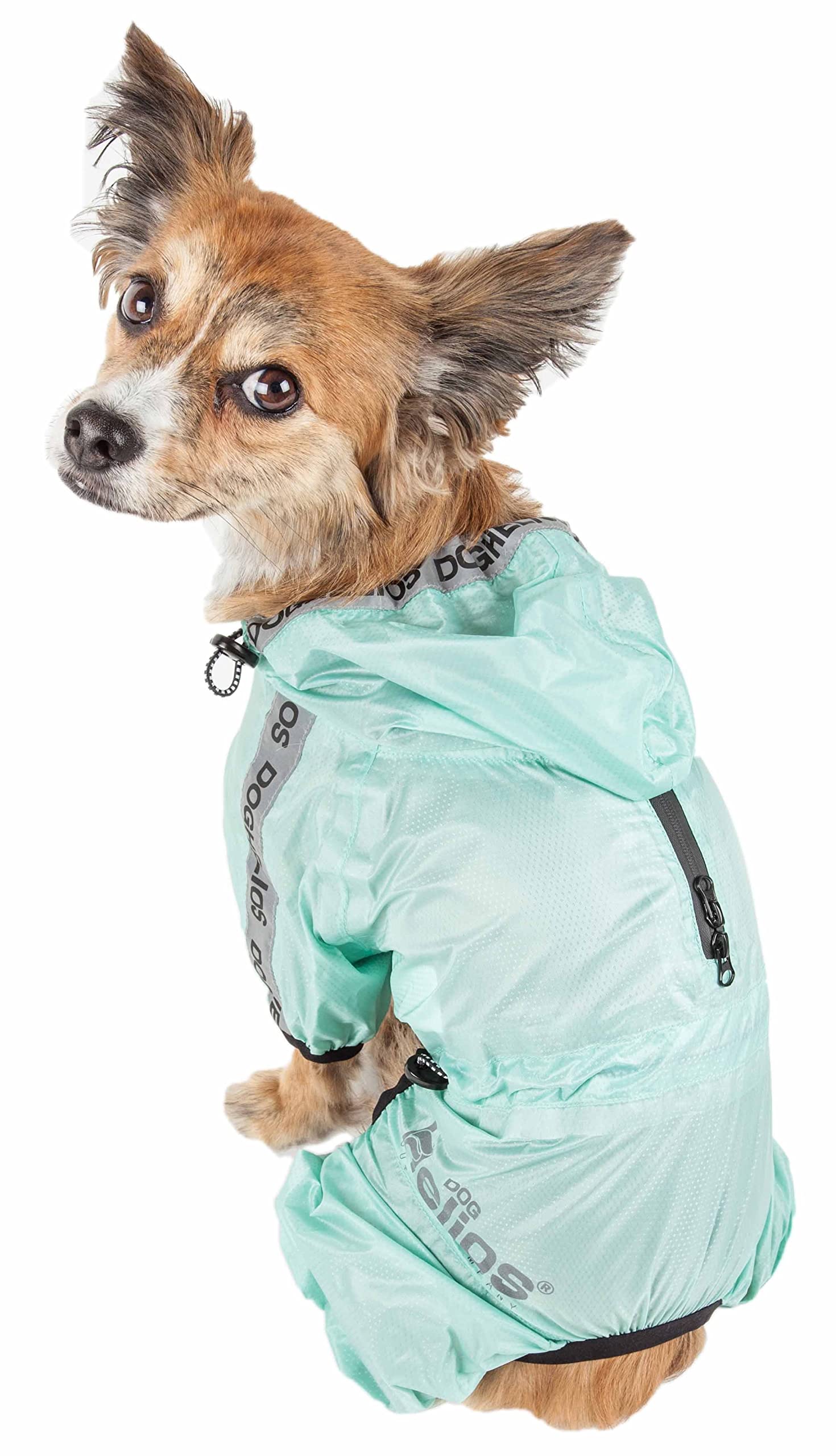 Dog Helios Torrential Shield Waterproof and Adjustable Full Body Dog Raincoat, SM, Green