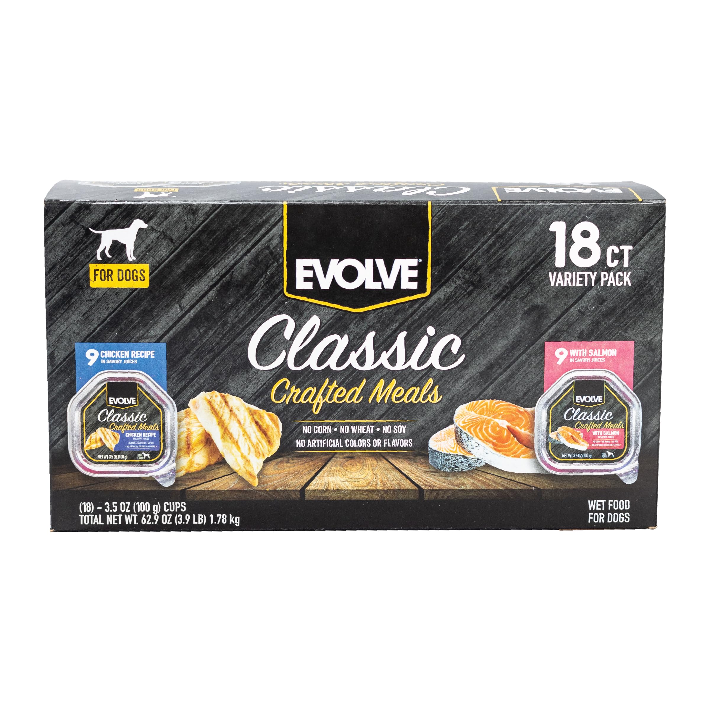 Evolve Classic Crafted Meals Variety Pack Chicken Recipe & with Salmon Wet Dog Food | 3.5 oz - 18 pack