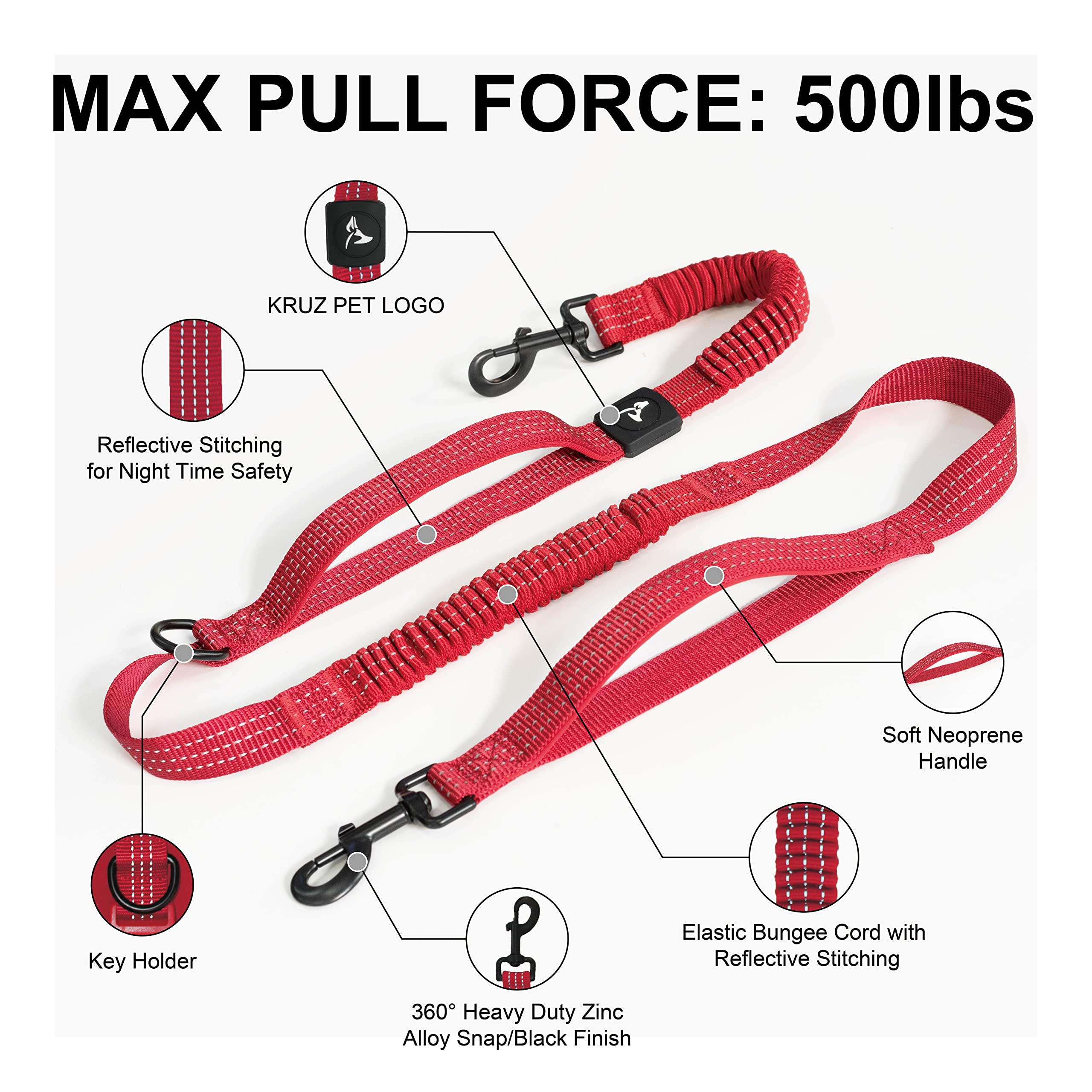 Kruz Pet Kzjbelt-01 Jogging Belt And Hands Free Dog Leash - Retractable Shock Absorbing Bungee Leash With Waist Belt - Running,