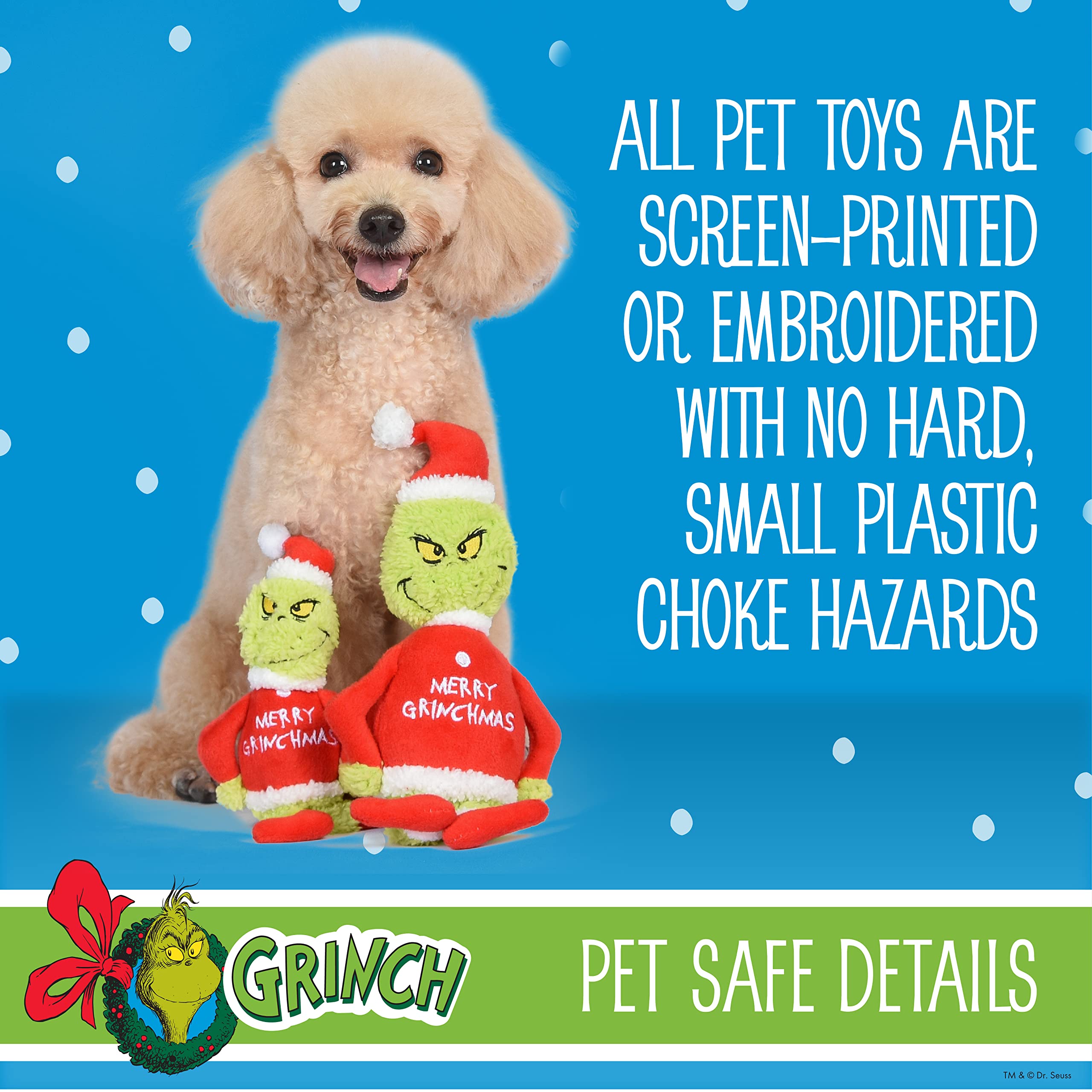 Dr. Seuss for Pets Merry Grinchmas 6” Plush Dog Squeaker Toy | Holiday Squeaky Toy for Dogs (FF23494)