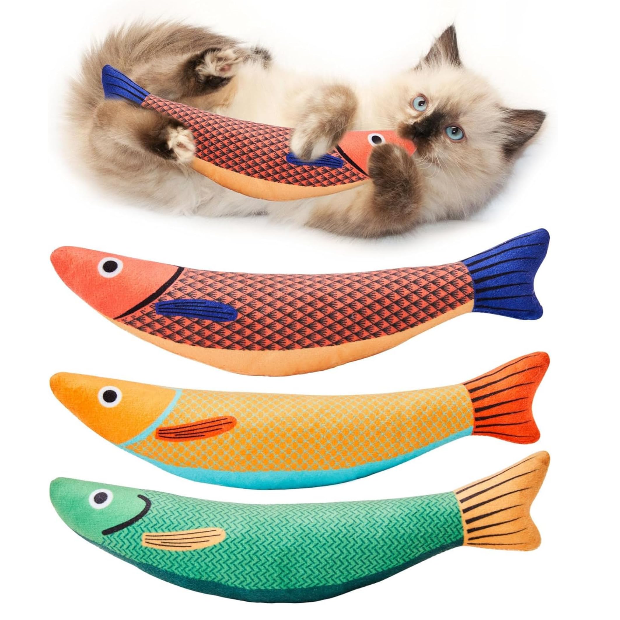Taily Tails Knifefish Catnip Toys For Cats  Pack Of 3 Fish Toy For Cat With Bell  BiteResistant Plush Cat Chew Toy  Soft Pil
