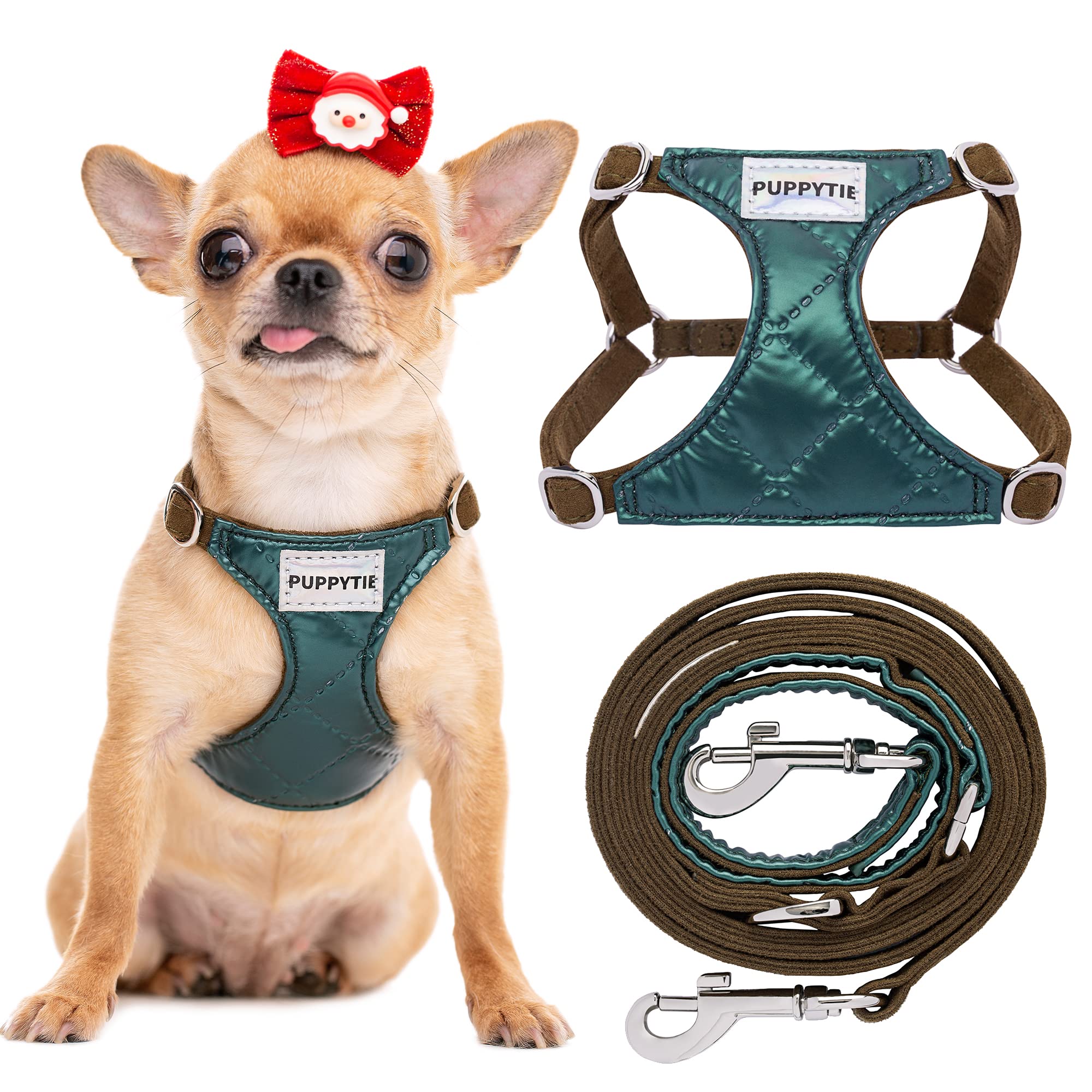 Puppytie No Pull Xs Dog Harness With Multifunction Dog Leash,Soft Adjustable No Choke Escape Proof Pet Harness Vest,Glossy Dark 