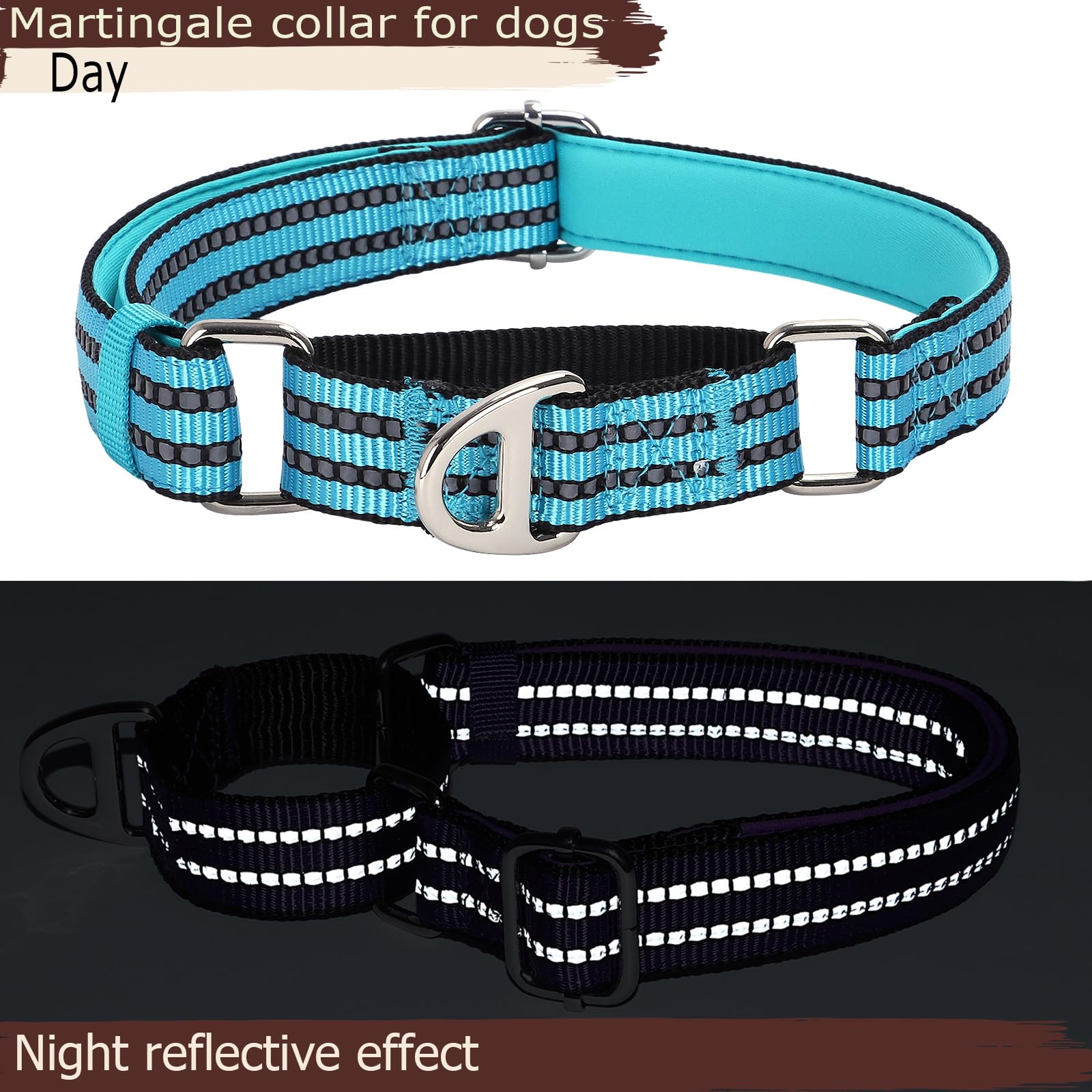 Martingale Dog Collar For Medium Dogs,Reflective Nylon No Pull Choke Collar With Padded Heavy-Duty Metal D-Ring No Buckle For Ni