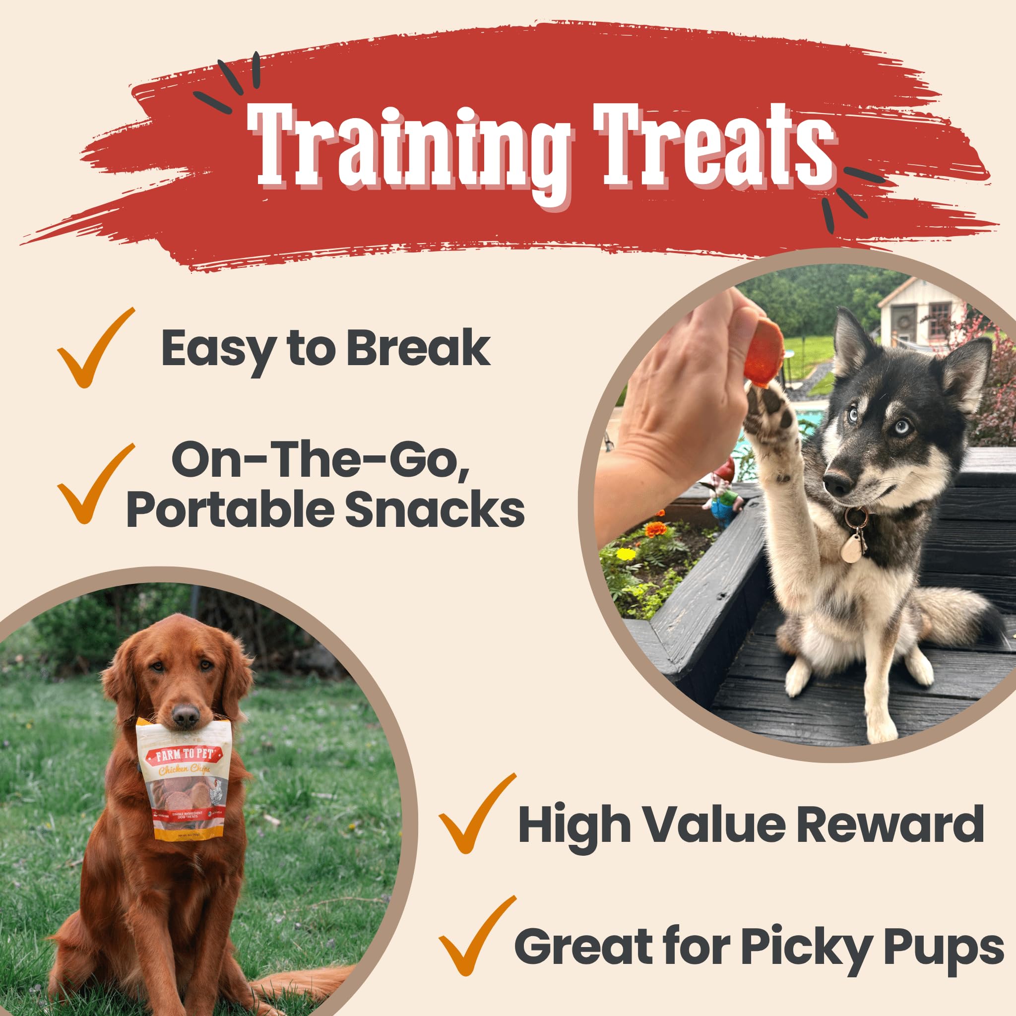 Farm To Pet - Dog Training Treats Chicken & Turkey Chip Protein Pack, 100% All Natural, Single Ingredient Training Treats, Made