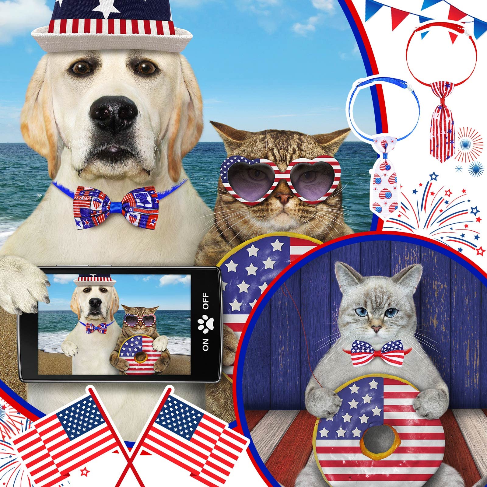 Eccliy 120 Pcs 4Th Of July Dog Bow Ties Collars For Dogs Patriotic Dog Collars Independence Day Dog Bow Tie Collar Adjustable Do