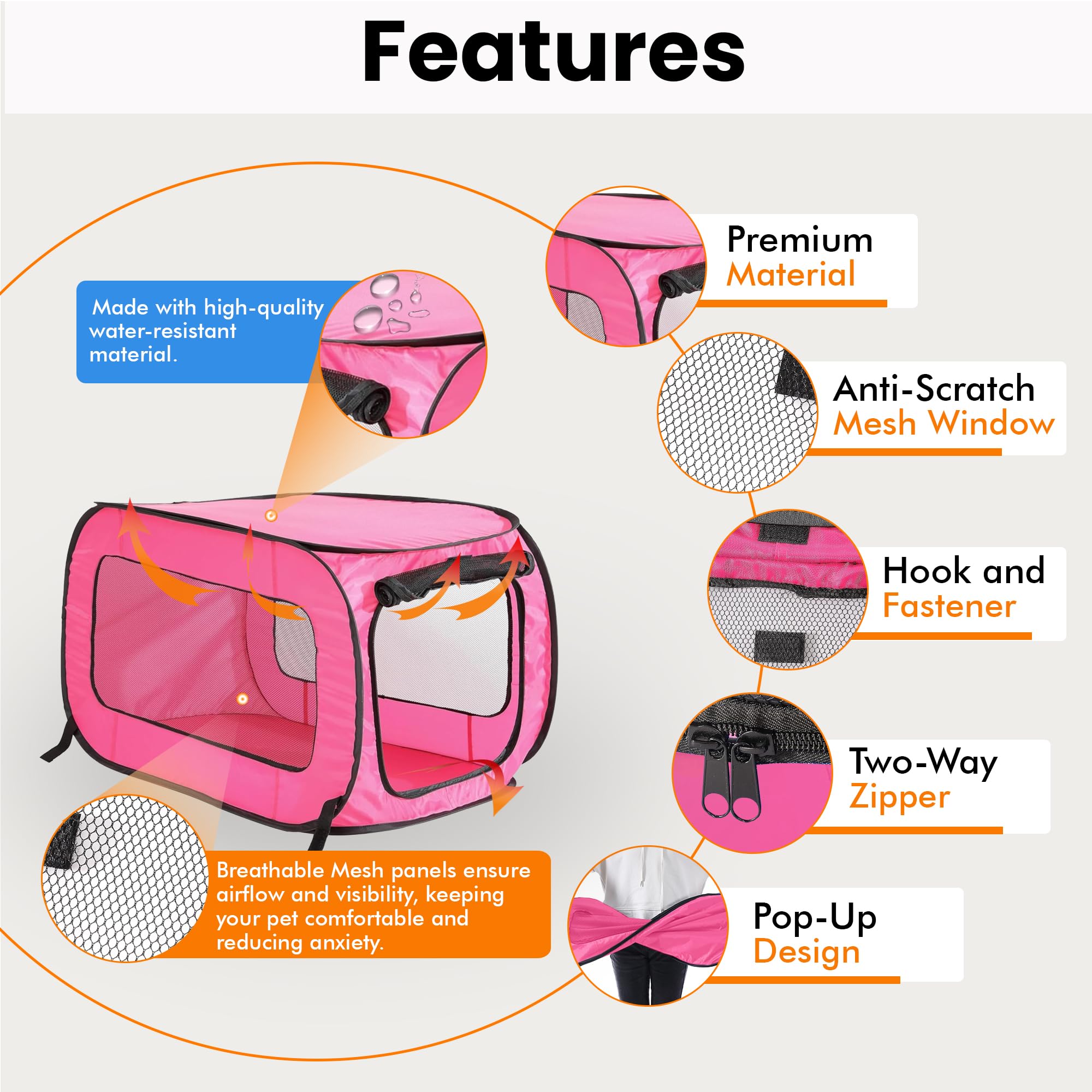Beatrice Home Fashions Portable, Collapsible, Pop Up Kennel Travel Cat And Dog Crate, 36'' L X 22'' W X 22'' H, Fuchsia