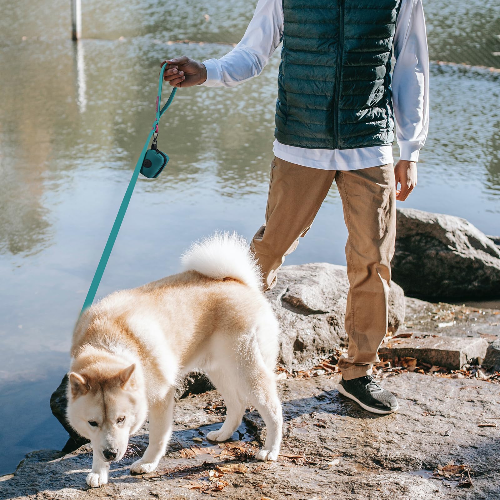 Wolfone Waterproof Dog Leash Carabiner Leash For Dogs Soft Handle Easy Care 5Ft*20Mm*2.5Mm Viridian Green