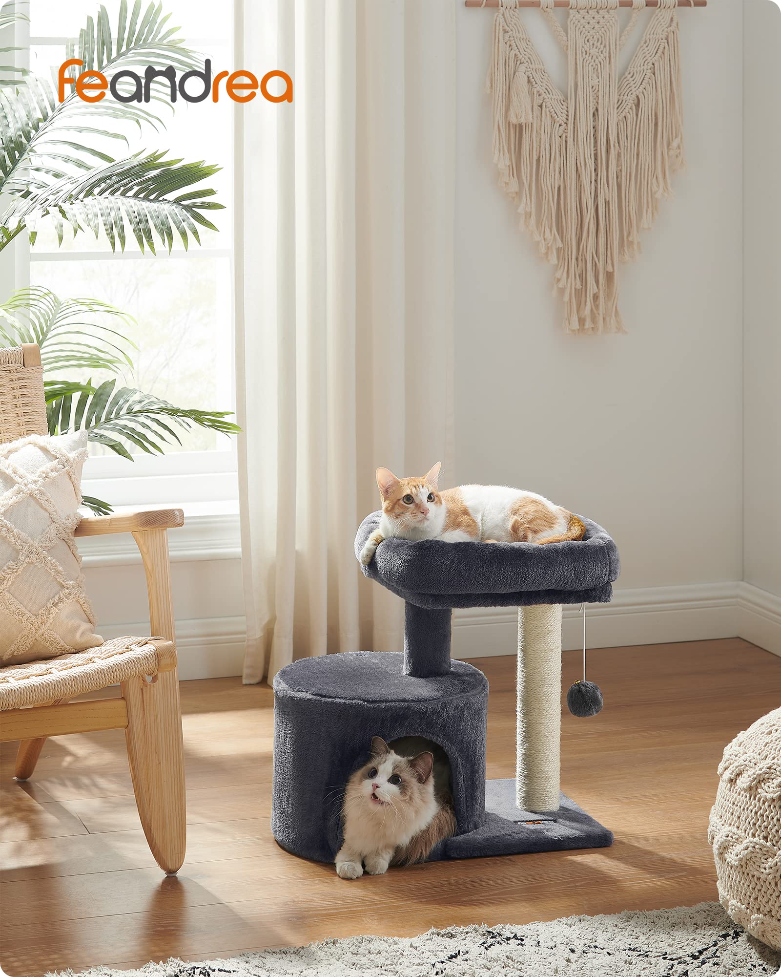 Feandrea Cat Tree, Cat Tower With Sisal-Covered Scratching Post, Cat Condo With Padded Perch, For Small Spaces, Kittens, Smoky G