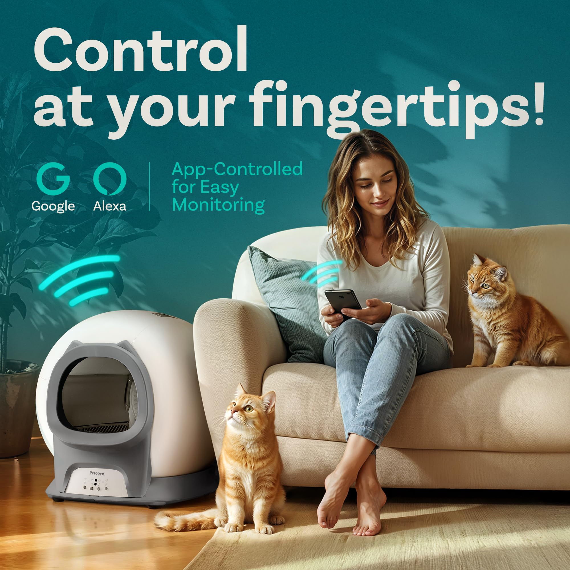 Self Cleaning Litter Box With Auto Safety Sensors For Multiple Cats - Automatic Cat Litter Box Self-Cleaning - Covered Ultra Odo