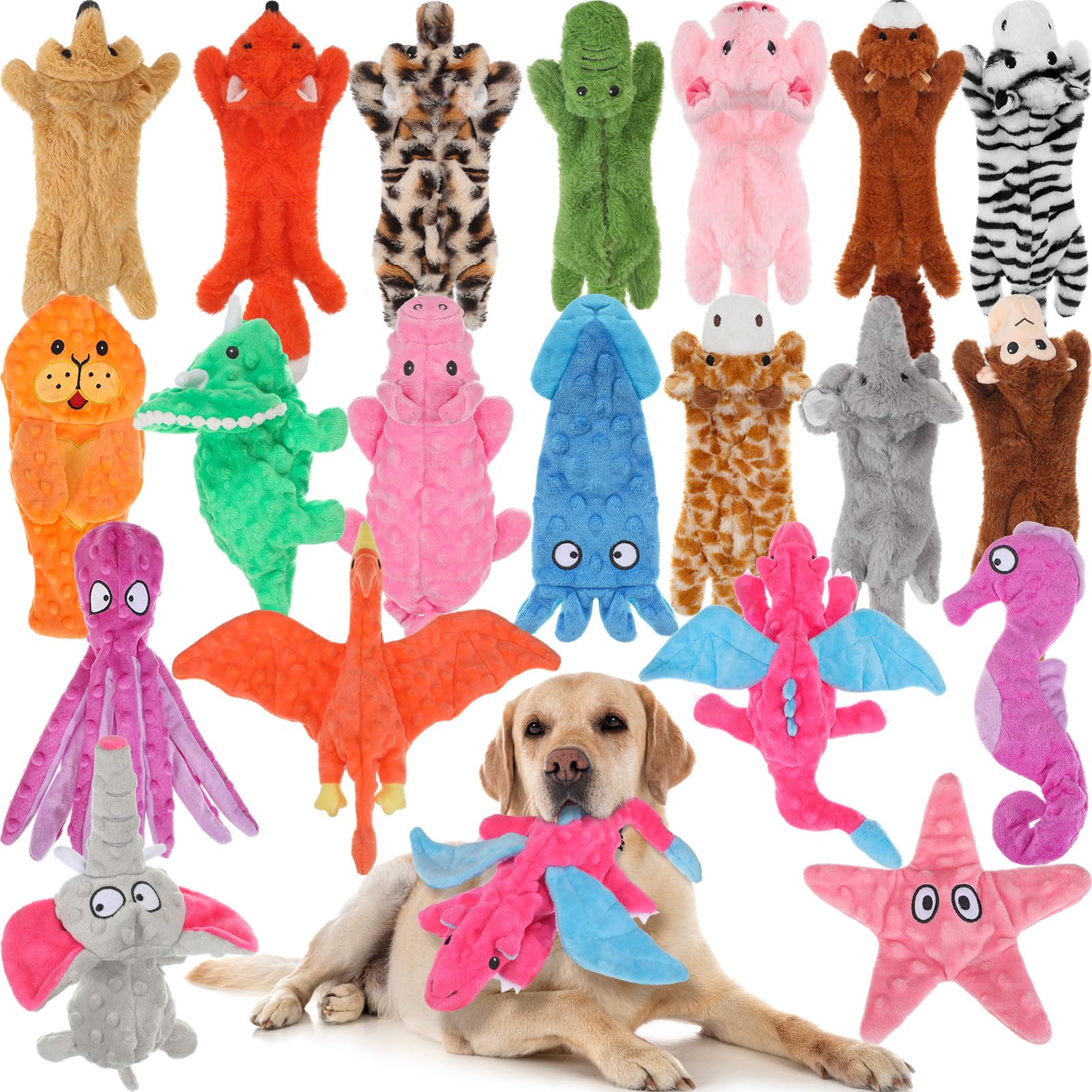 Outus 20 Pcs No Stuffing Dog Squeaky Toys Bulk For Aggressive Chewers, Crinkle Teething Chew Plush Toys For Small Medium Large P