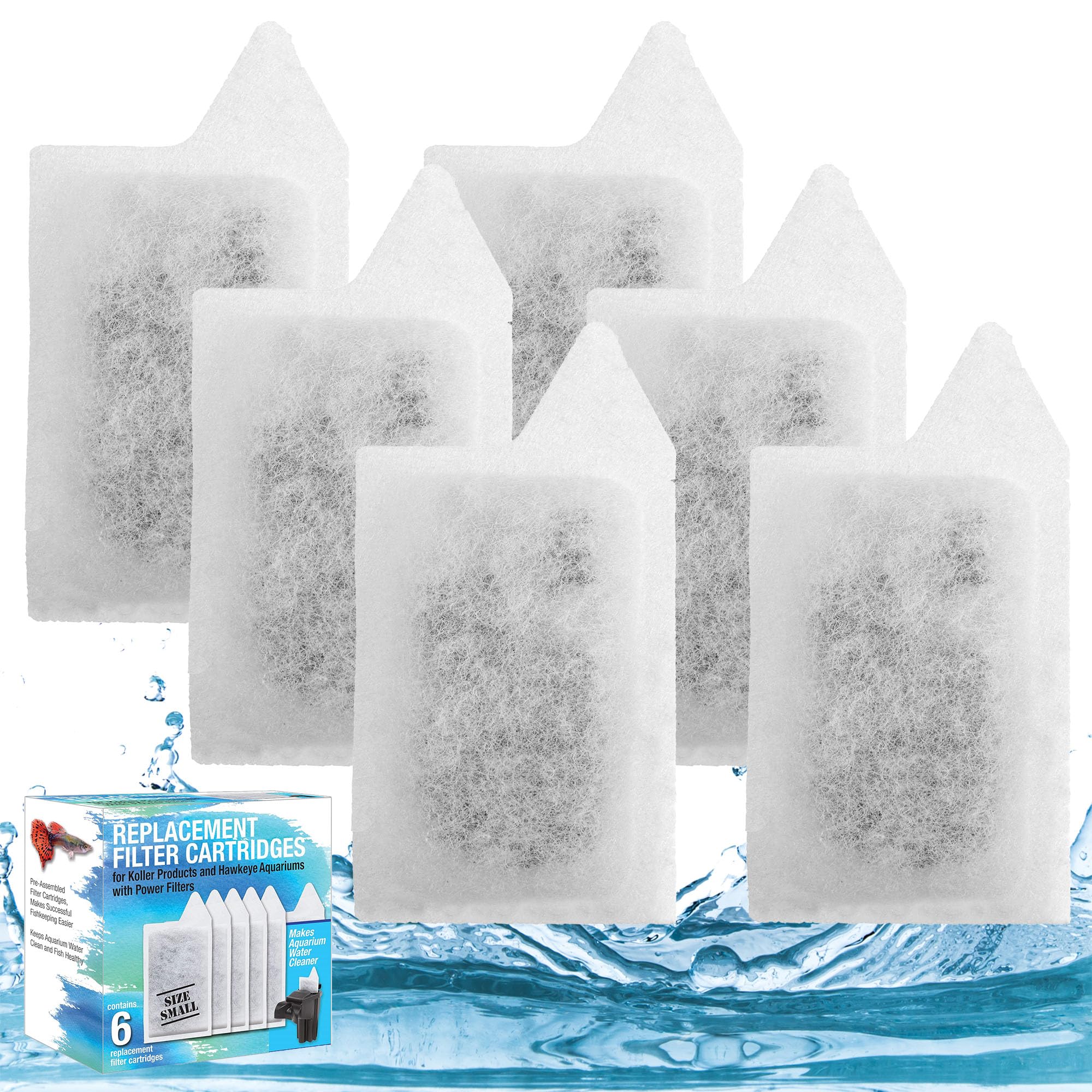 Koller Products Small Replacement Filter Cartridges, 6 Pack for Koller Products Aquarium Kits with Power Filters