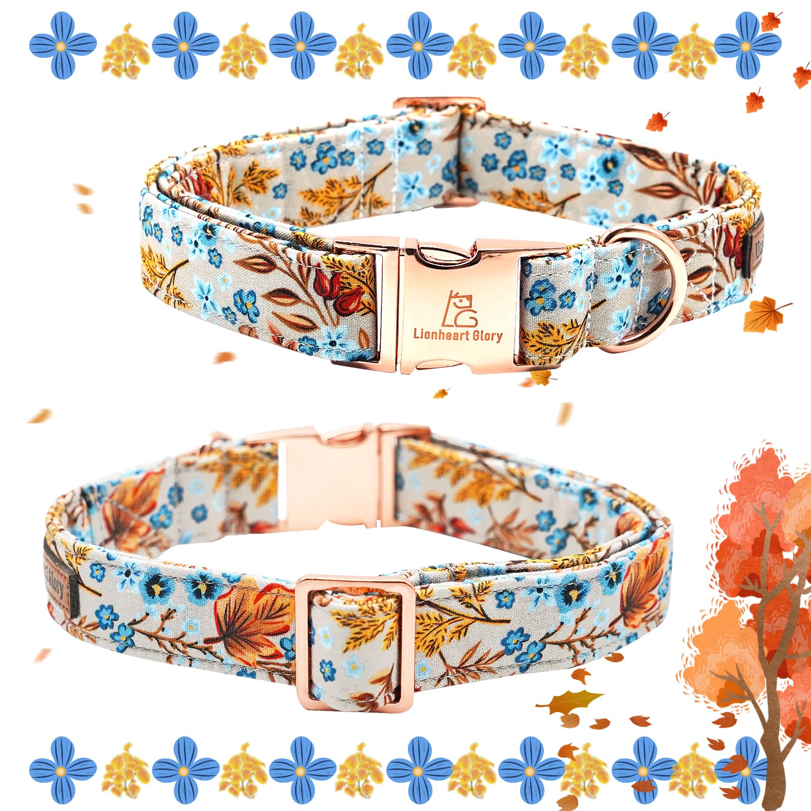 Lionheart Glory Premium Maple Leaf Dog Collar, Heavy Duty Adjustable For Small Dogs