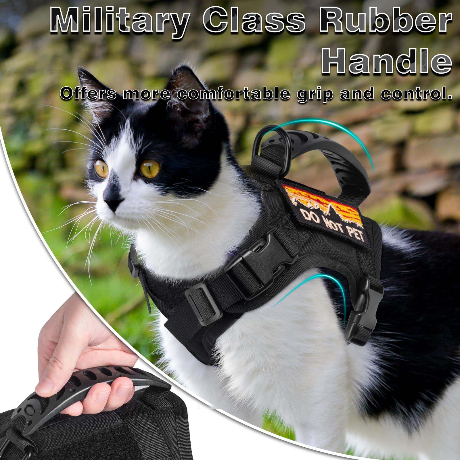 Nanappice Tactical Cat Harness And Leash For Walking Esacpe Proof,Adjustable Soft Mesh Large Cat Vest With Rubber Handle Easy To Control,Molle Patches
