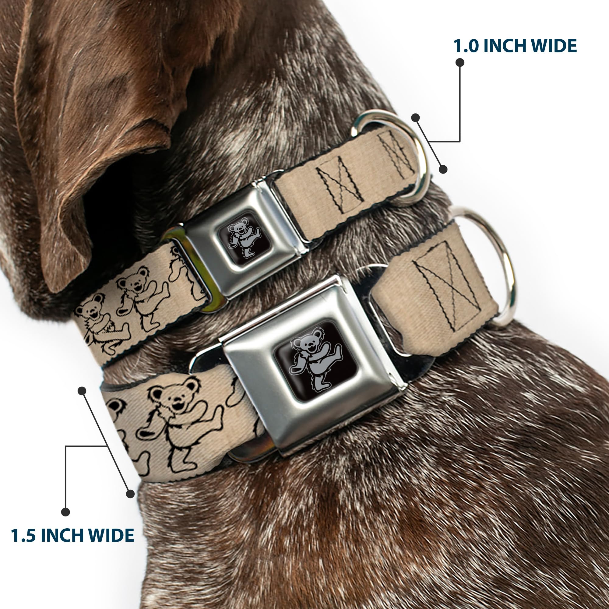 Buckle-Down Seatbelt Buckle Dog Collar - Dancing Bears Hemp/Black - 1'' Wide - Fits 15-26'' Neck - Large