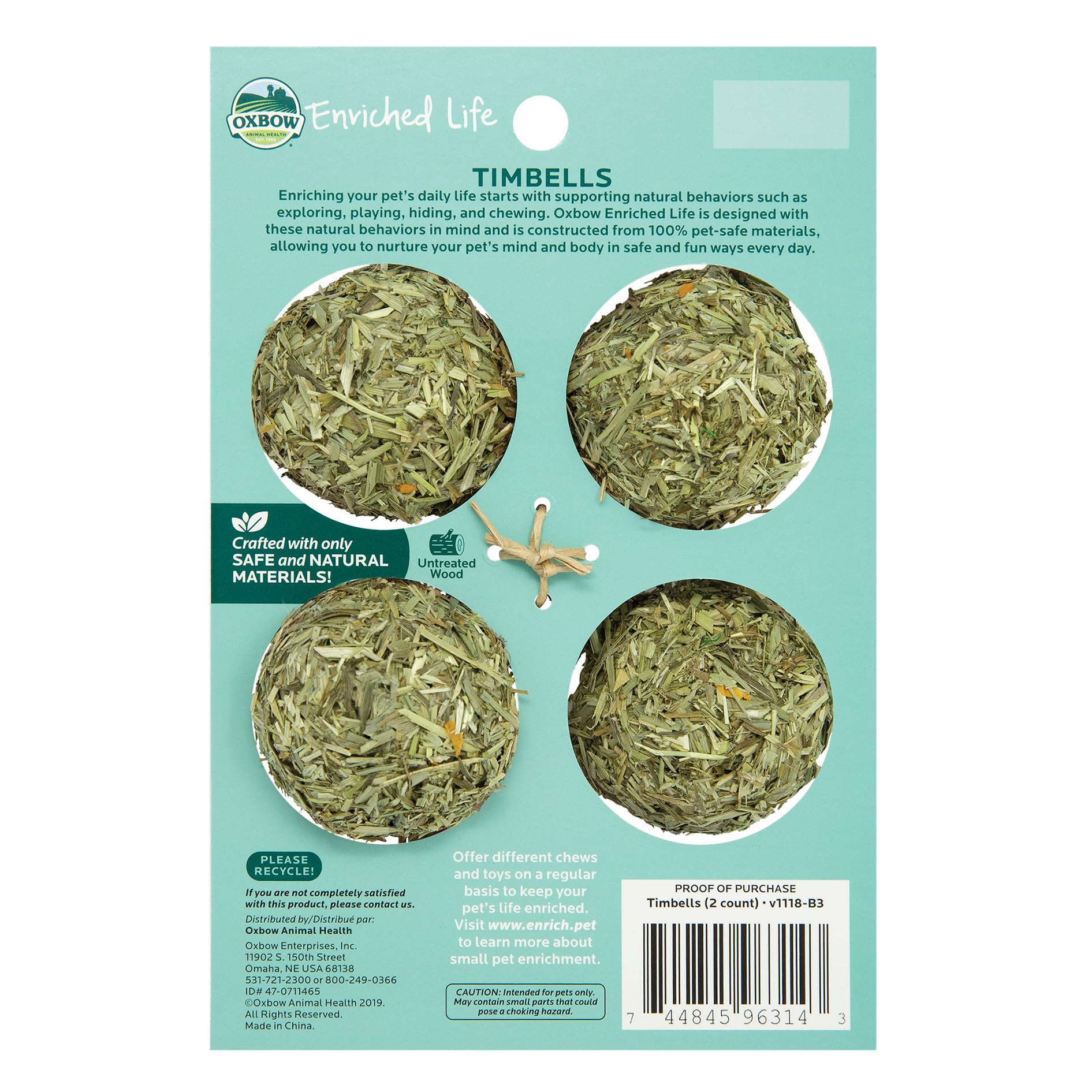 Oxbow Enriched Life Timbells, Rabbit Toys, Guinea Pig Toys, Enrichment for Bunny, Guinea Pig, Hamster, Rabbit, Chinchilla, Timot