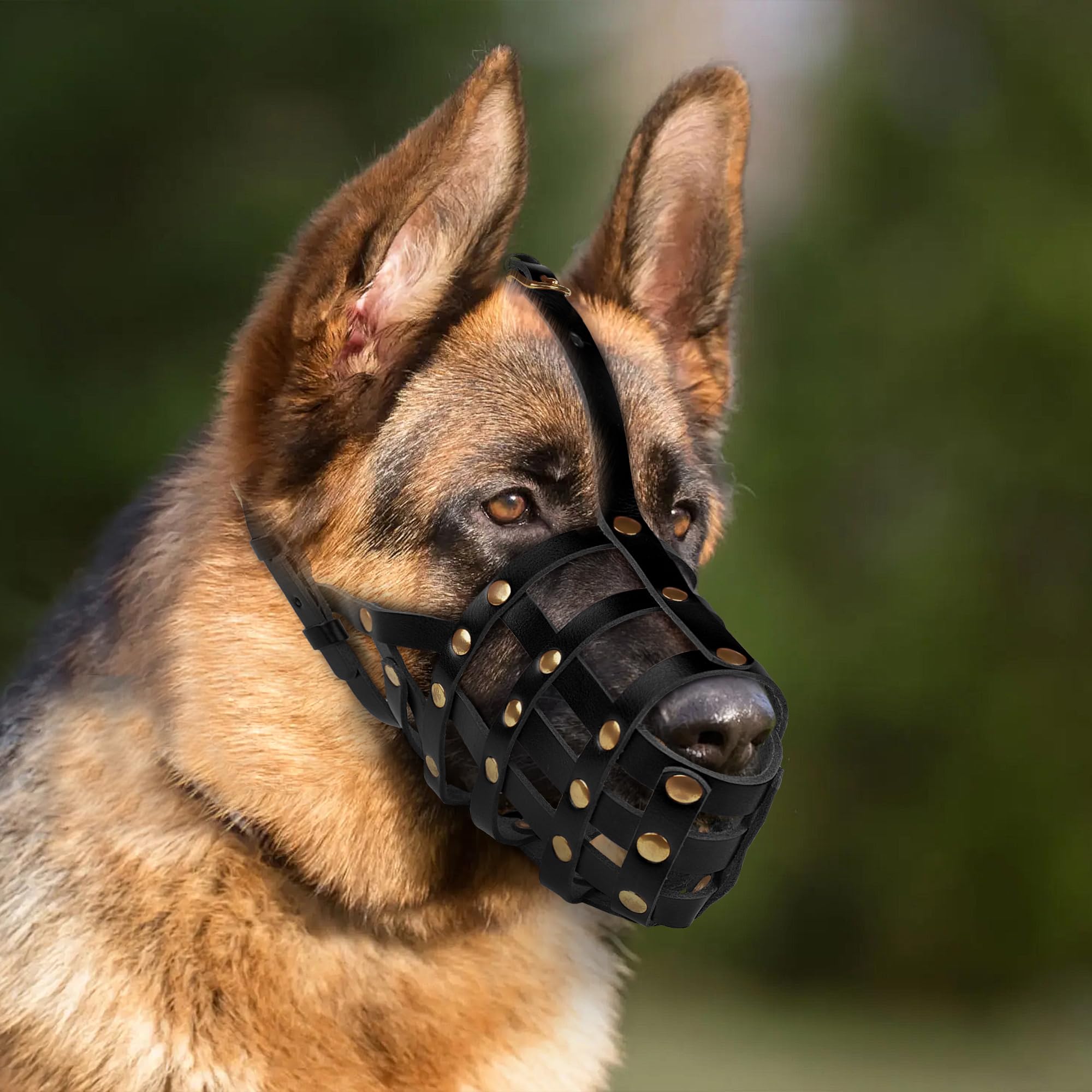 Oopsdoggy German Shepherd Dog Muzzle For Large Dogs - Leather Breathable Secure Basket Muzzle For Breeds Prevents Biting No Chew